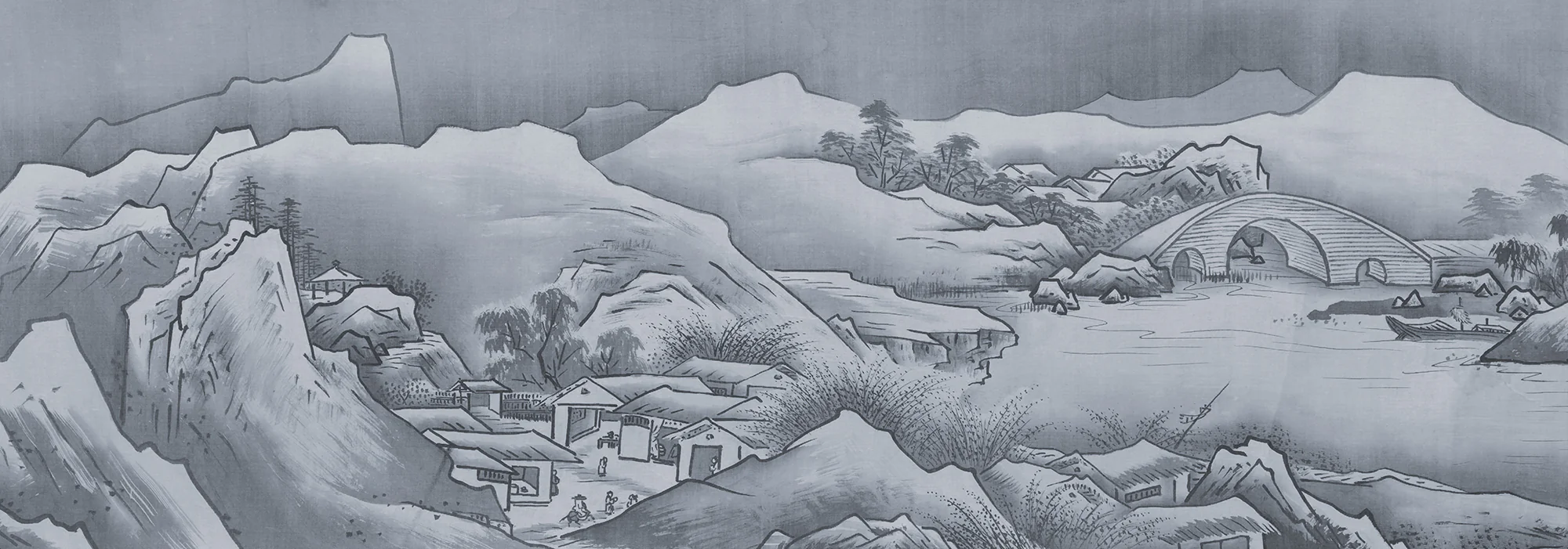 Inaka - 17th Century Ink Silk Grey Japanese Wallpaper Mural - Image 3