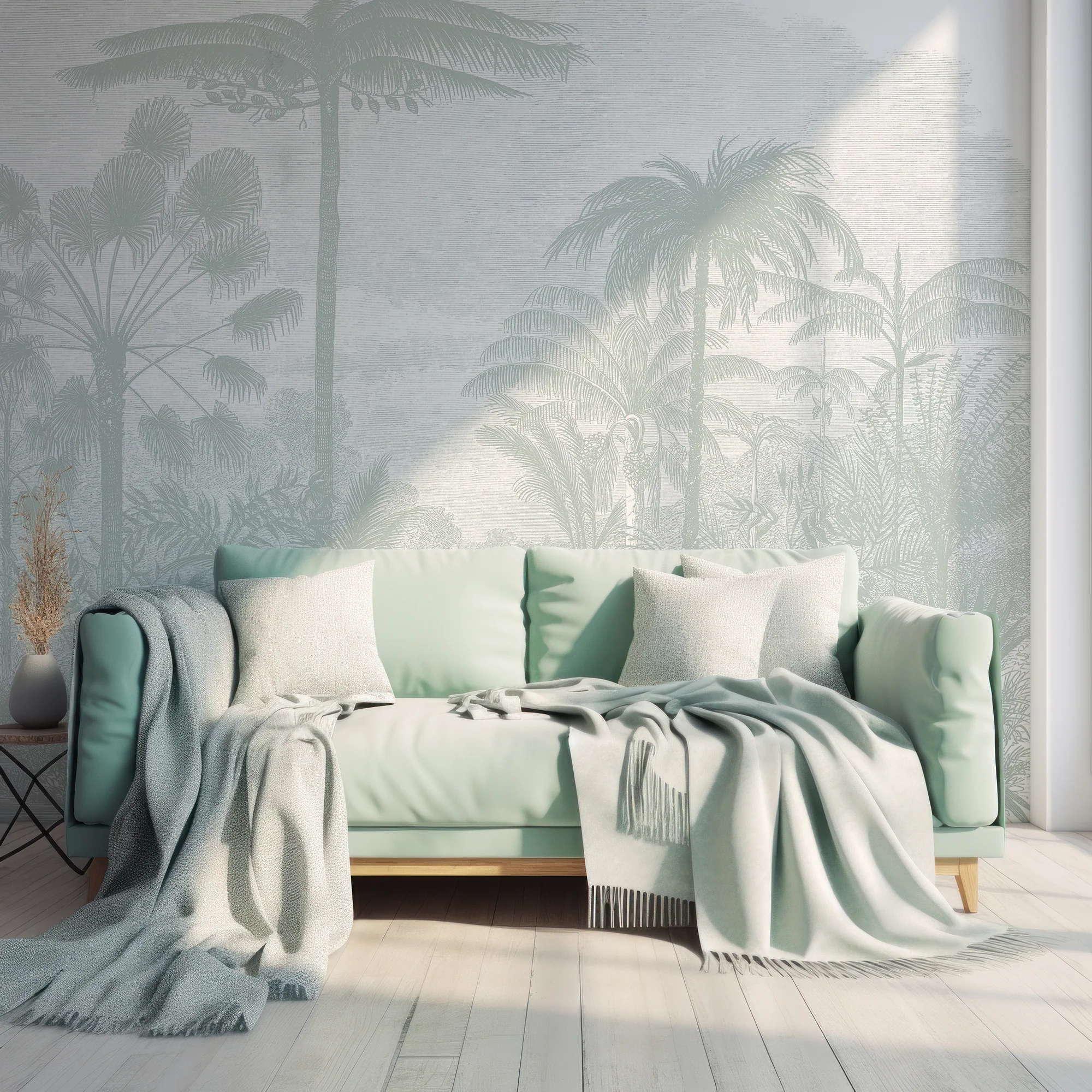 Arthur Sage - Green Vintage Tropical Etching Wallpaper Mural - Image 3
