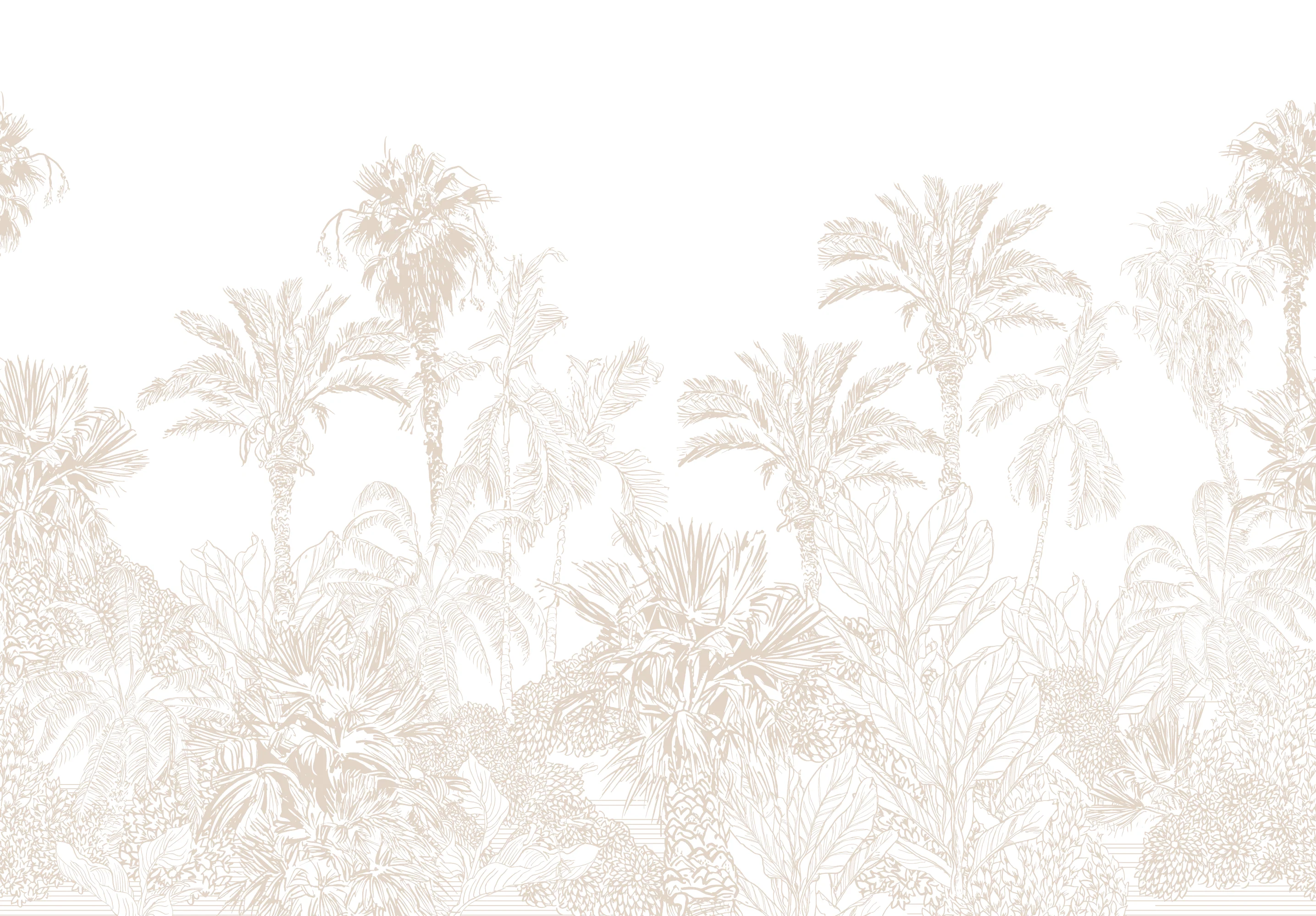Xynnelt - Beige Etched Tropical Jungle Trees Wallpaper Mural - Image 4
