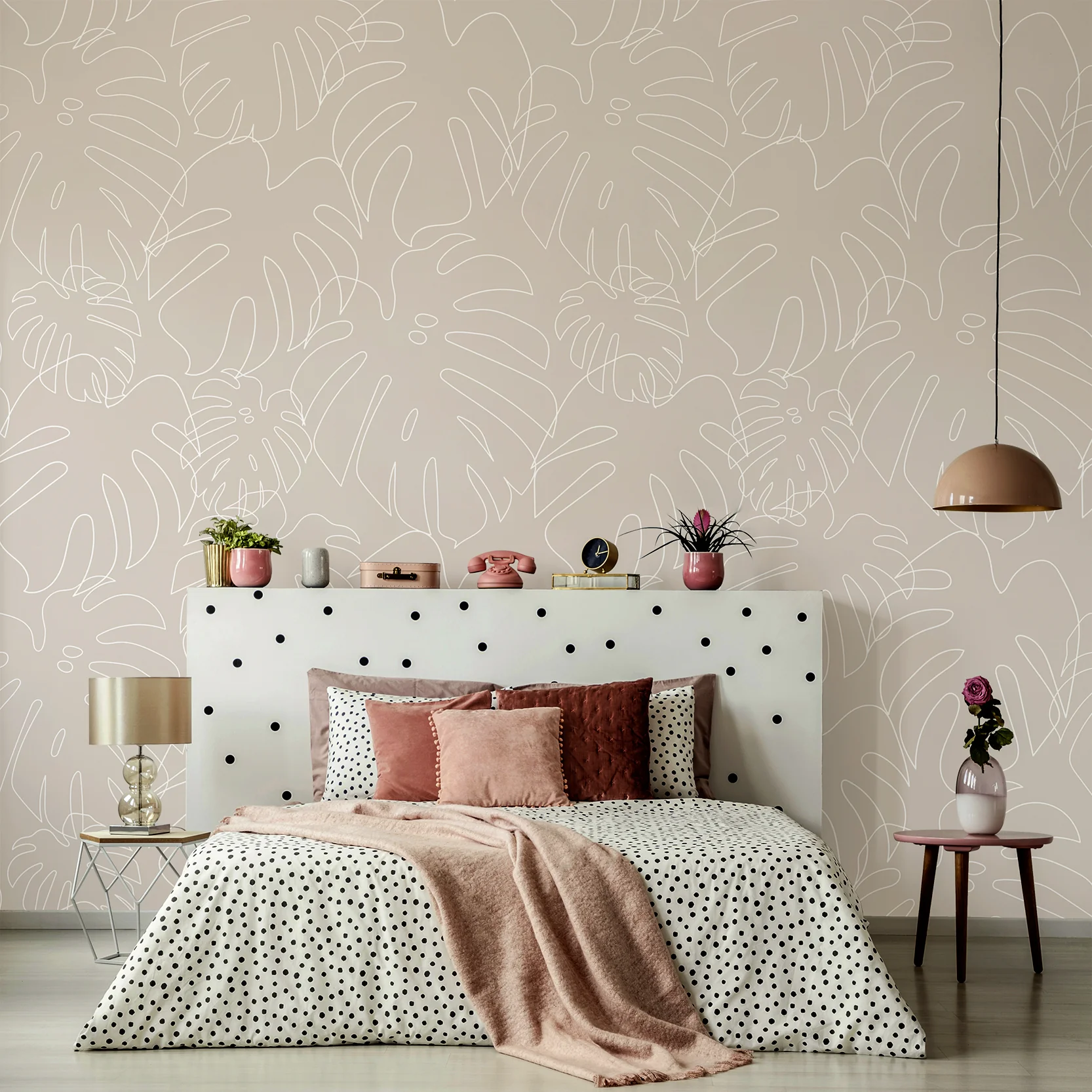 Minimal Monstera Sand - Beige Minimalistic Monstera Leaf Outlines Wallpaper - Image 3