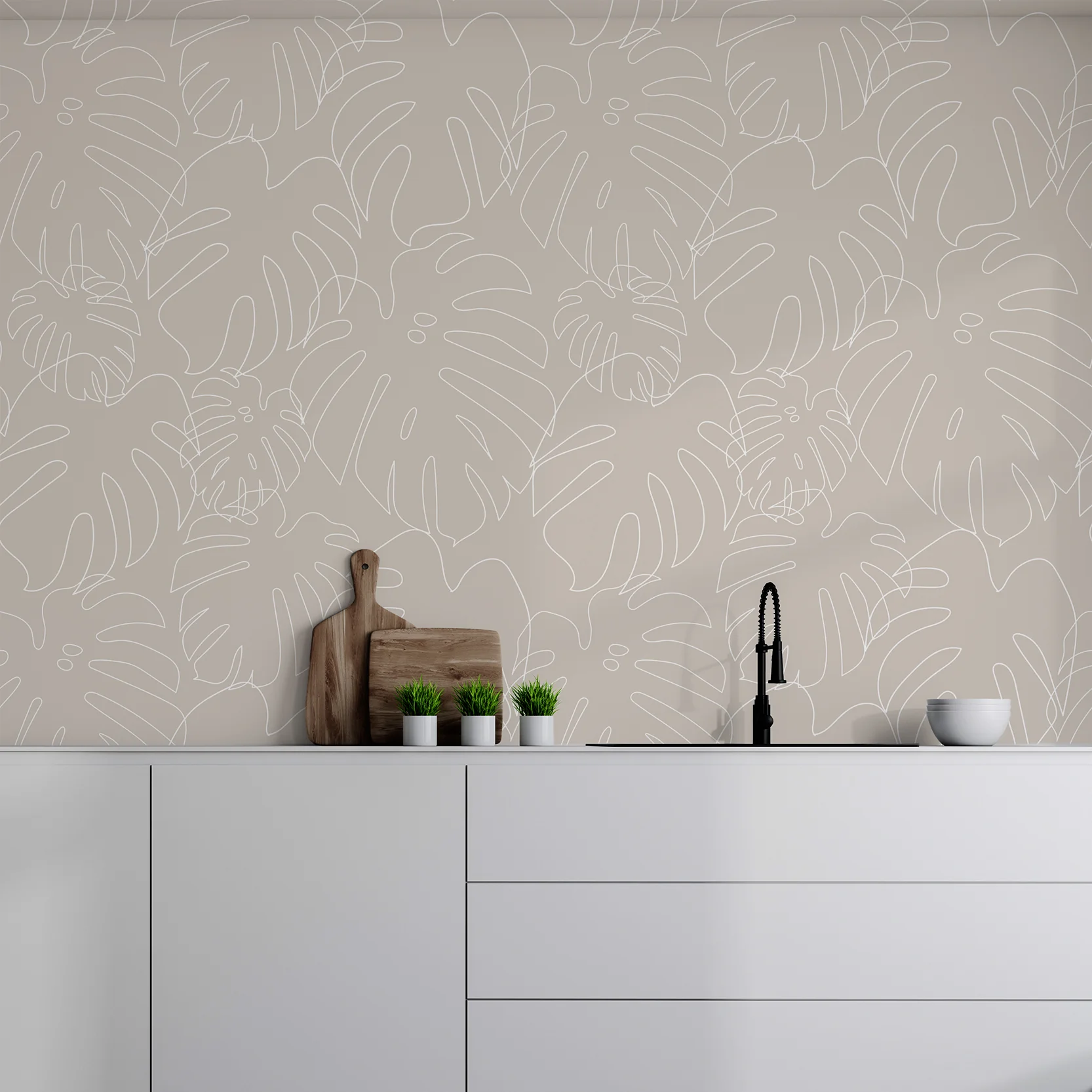 Minimal Monstera Sand - Beige Minimalistic Monstera Leaf Outlines Wallpaper - Image 4