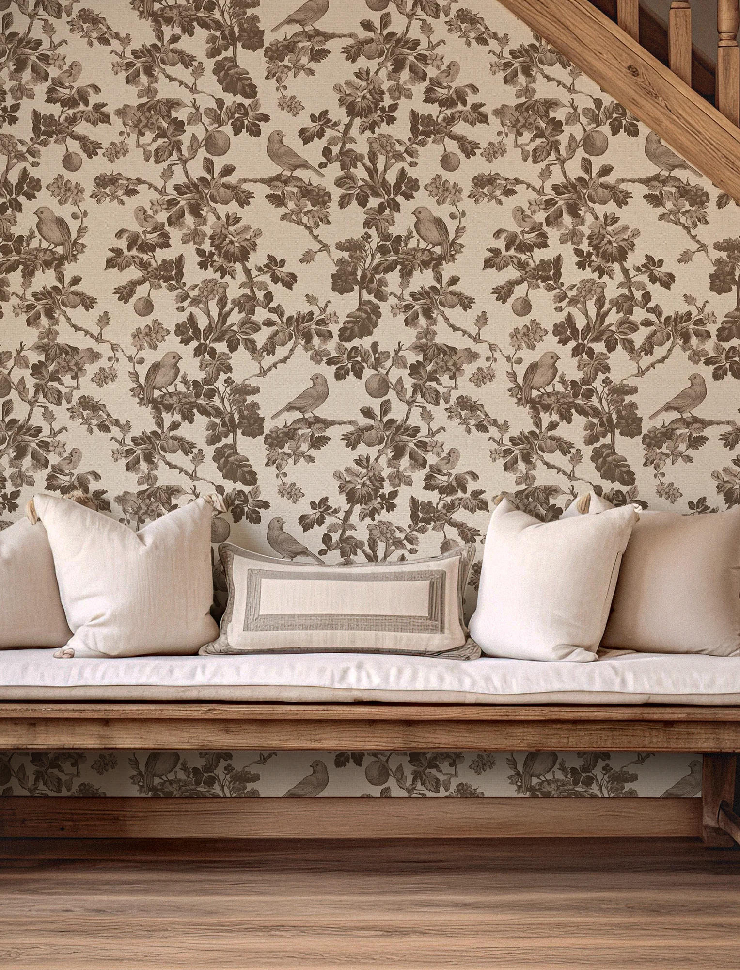 Belle - Brown Bird Tapestry Pattern Wallpaper Mural - Image 3