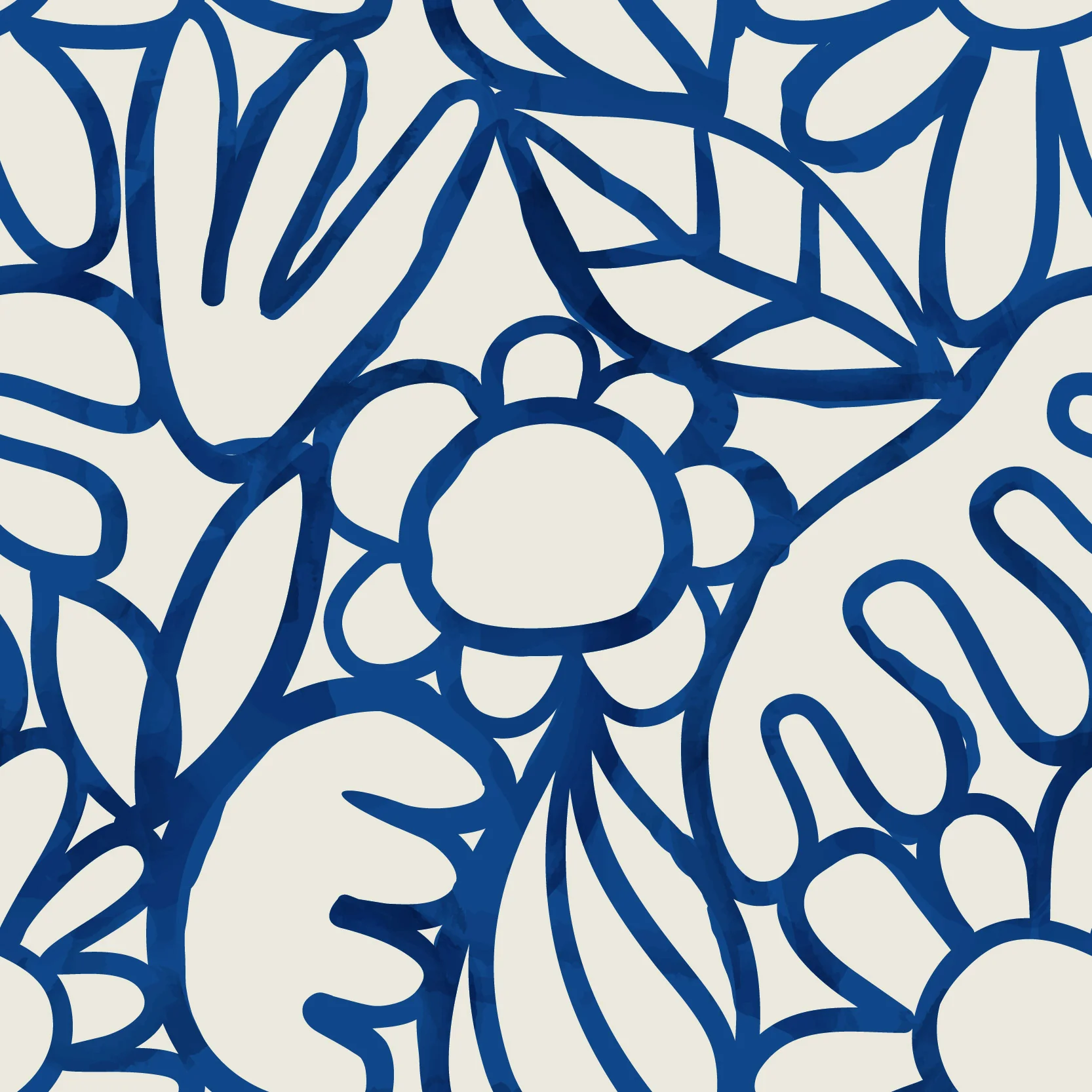 Bella - Blue & Light Beige Floral Doodle Wallpaper - Image 3