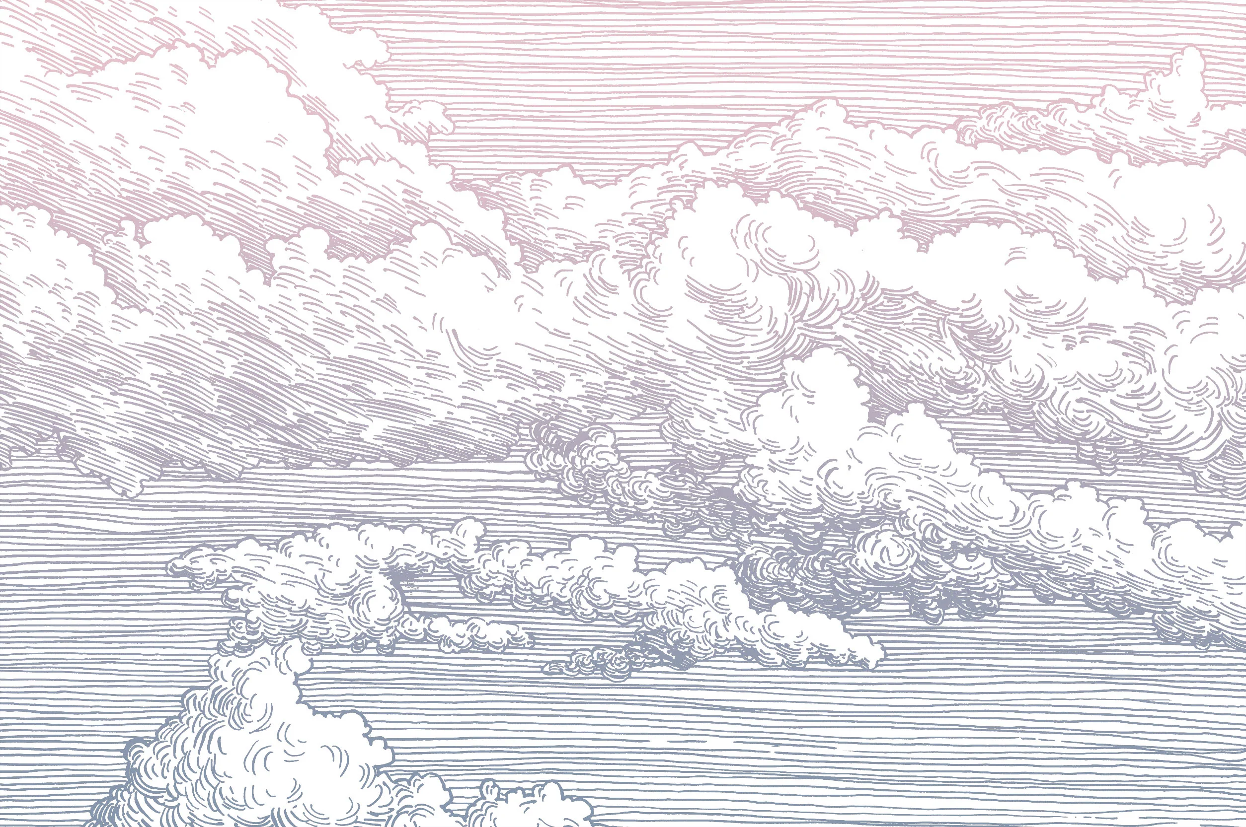 Abut Dreamy - Blue & Pink Gradient Clouds Etched Line Drawing Art Wallpaper Mural - Image 4
