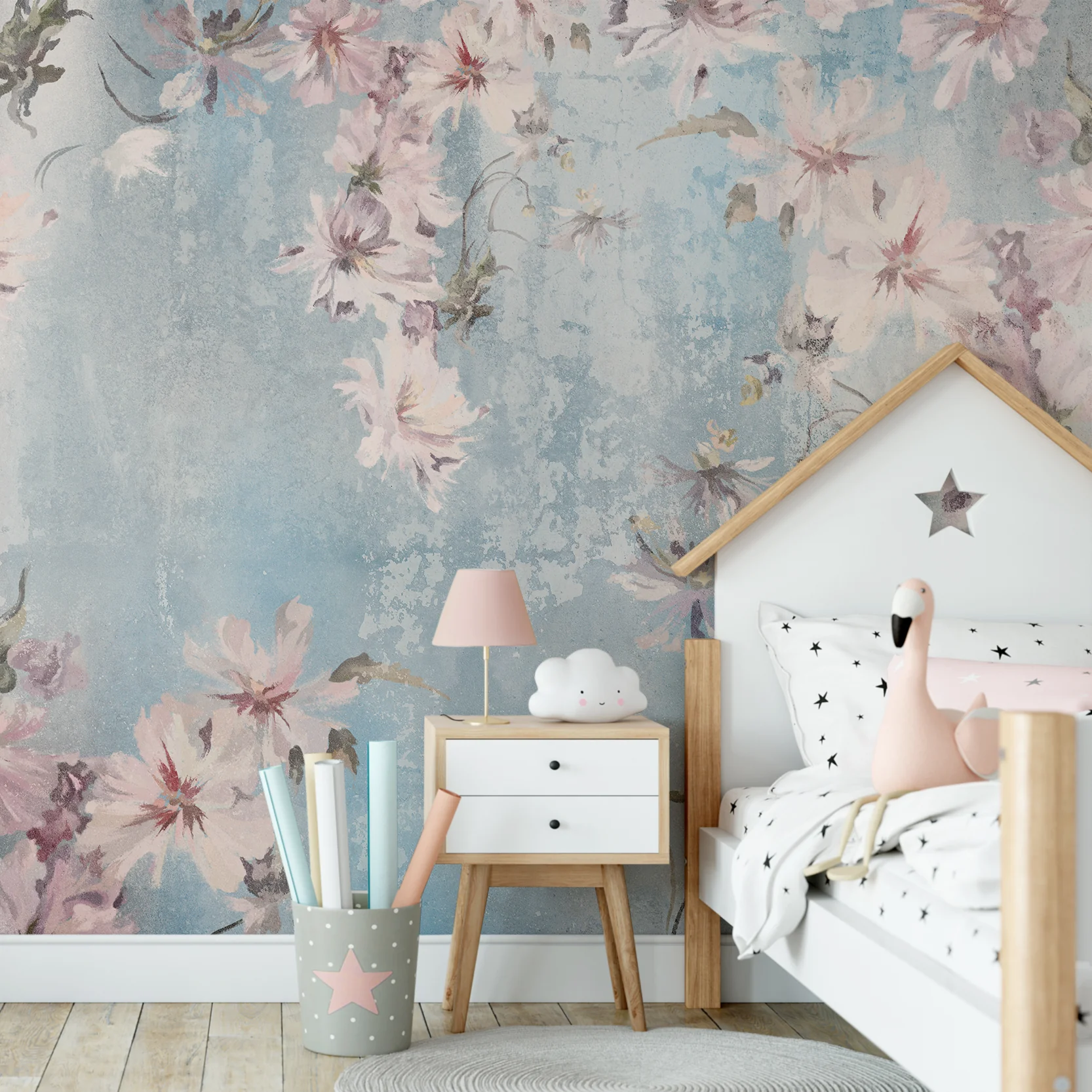 Skye - Blue and Pink Watercolour Flowers Wallpaper Mural - Image 4