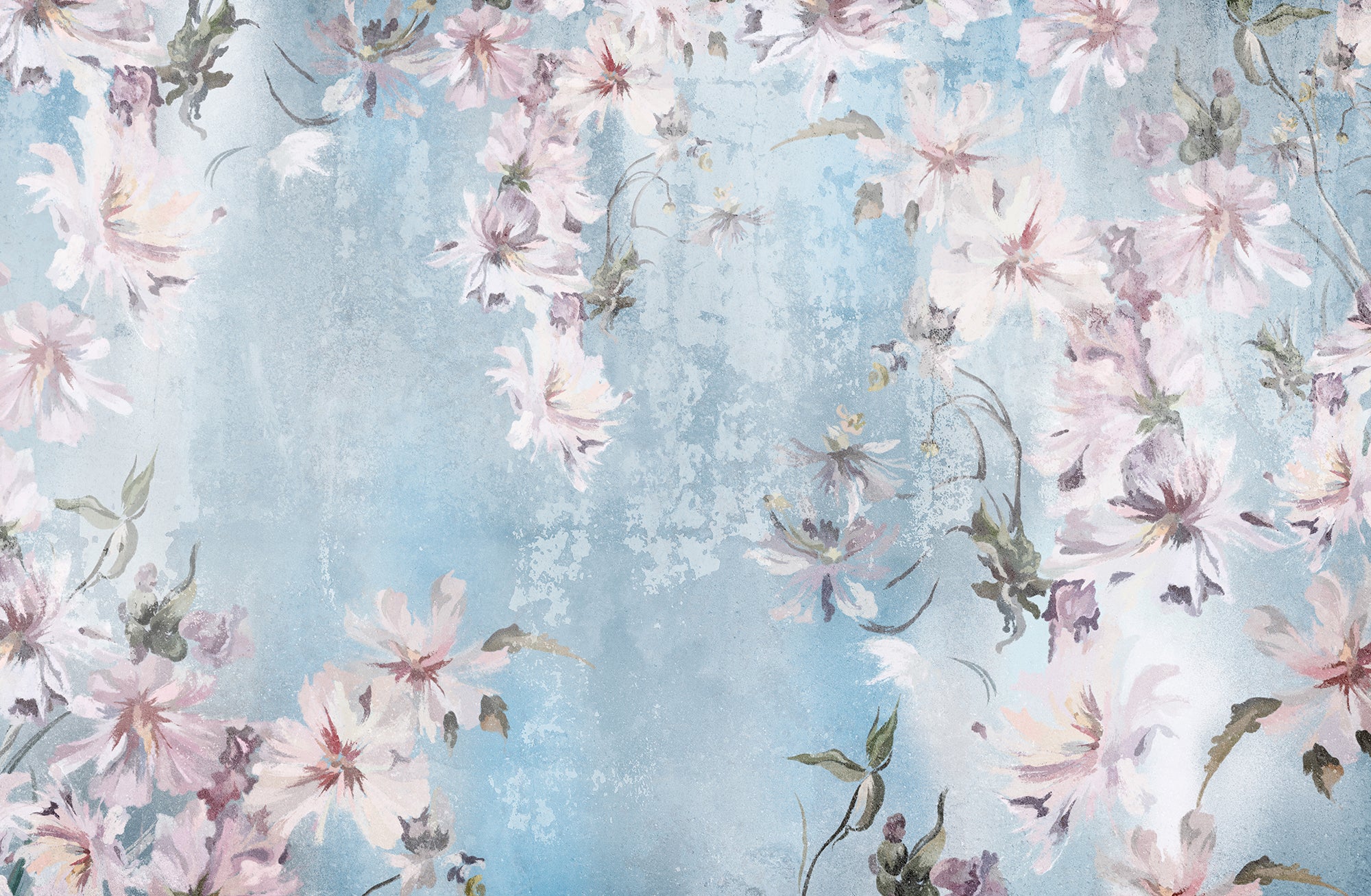 Skye - Blue and Pink Watercolour Flowers Wallpaper Mural - Image 5
