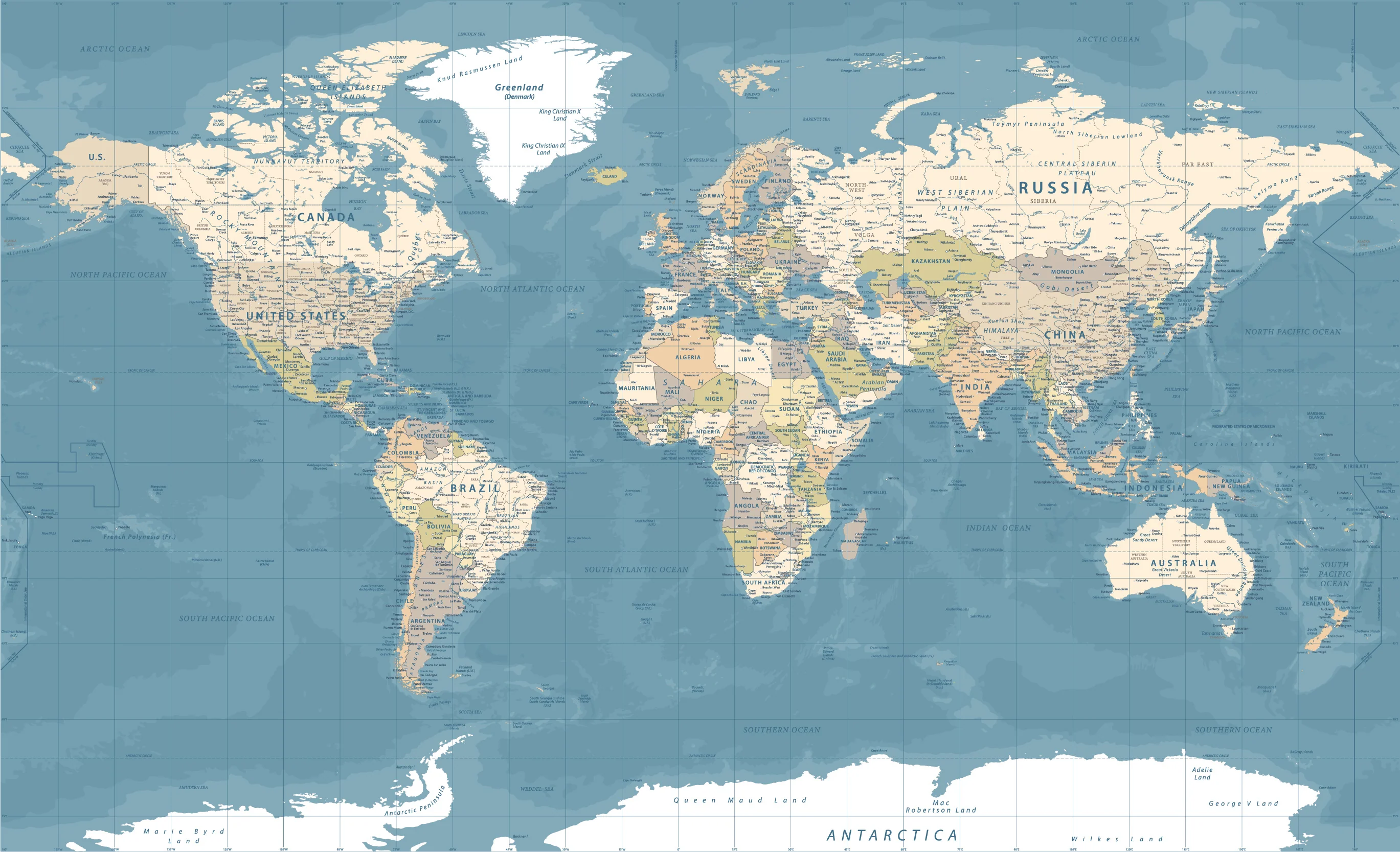 Blue World Map - Blue World Map Wallpaper Mural - Image 4