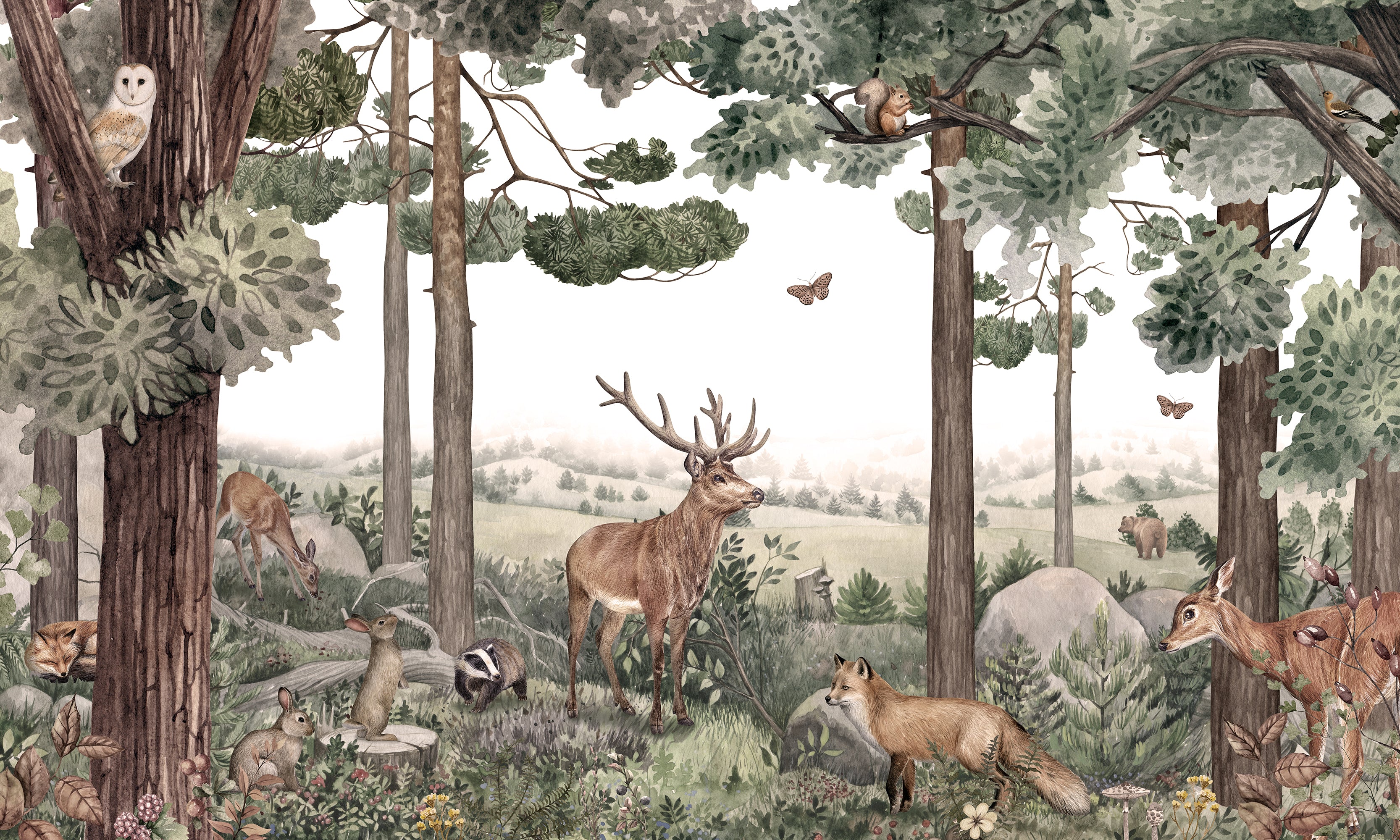 Forest Jive - Children's Brown Woodland Animal & Trees Wallpaper Mural - Image 5