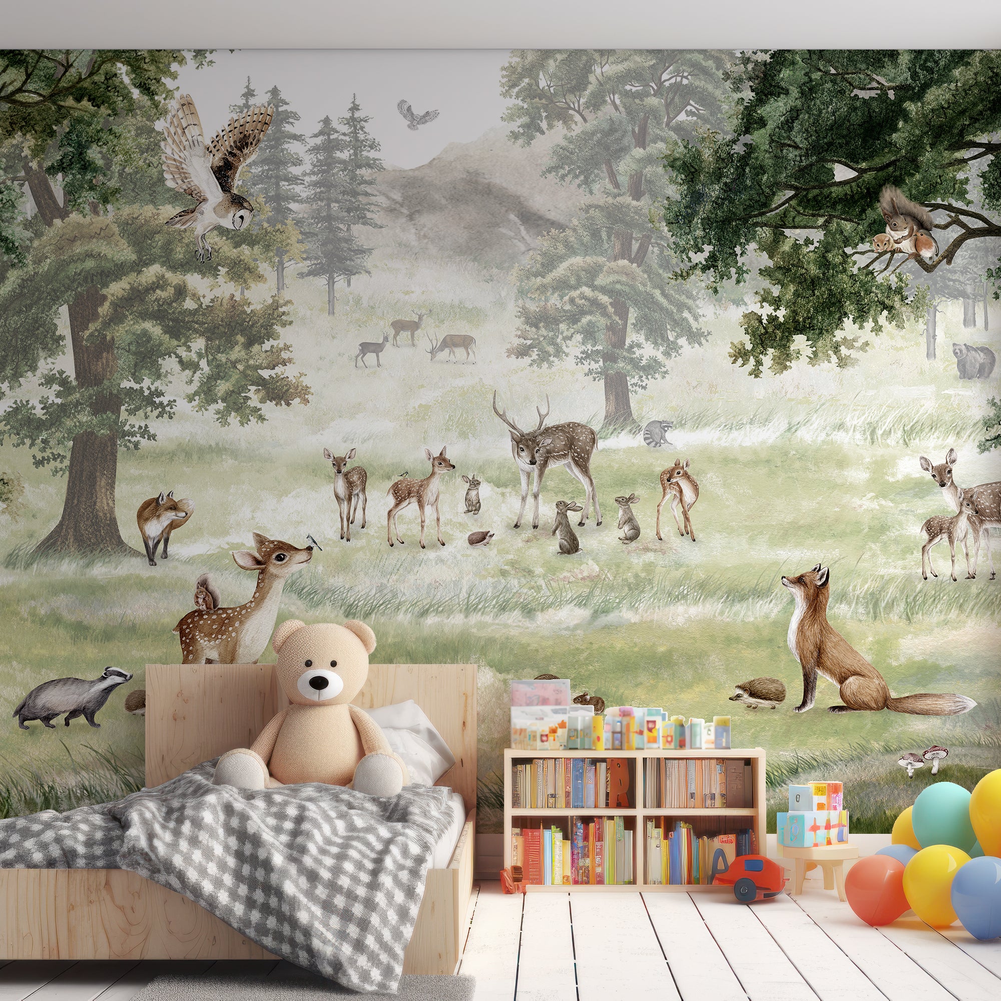 Forest Fun - Children's Forest Illustration of Woodland Animals Wallpaper Mural - Image 3