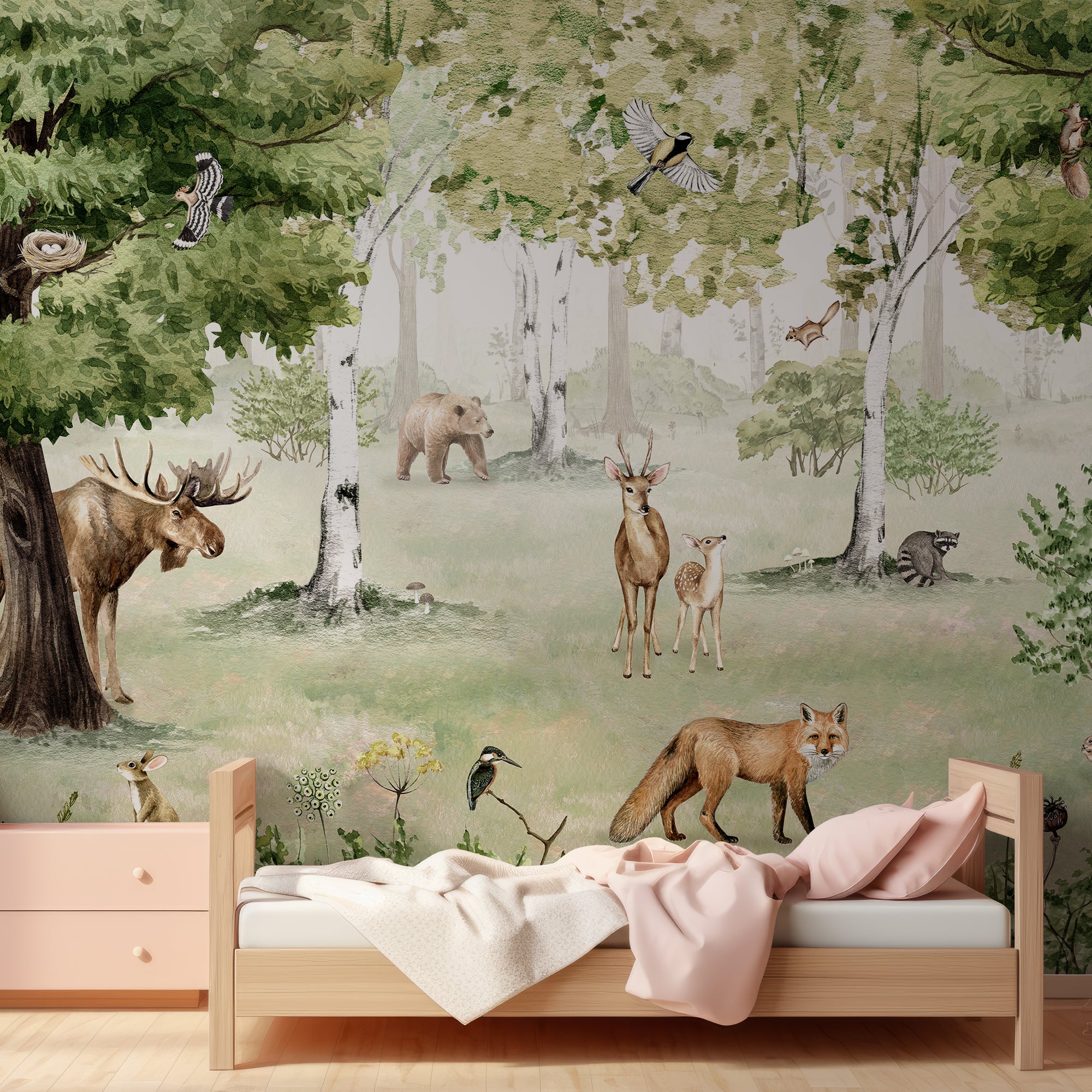 Woodland Wonders - Children's Green Spring Woodland Wallpaper Mural - Image 3