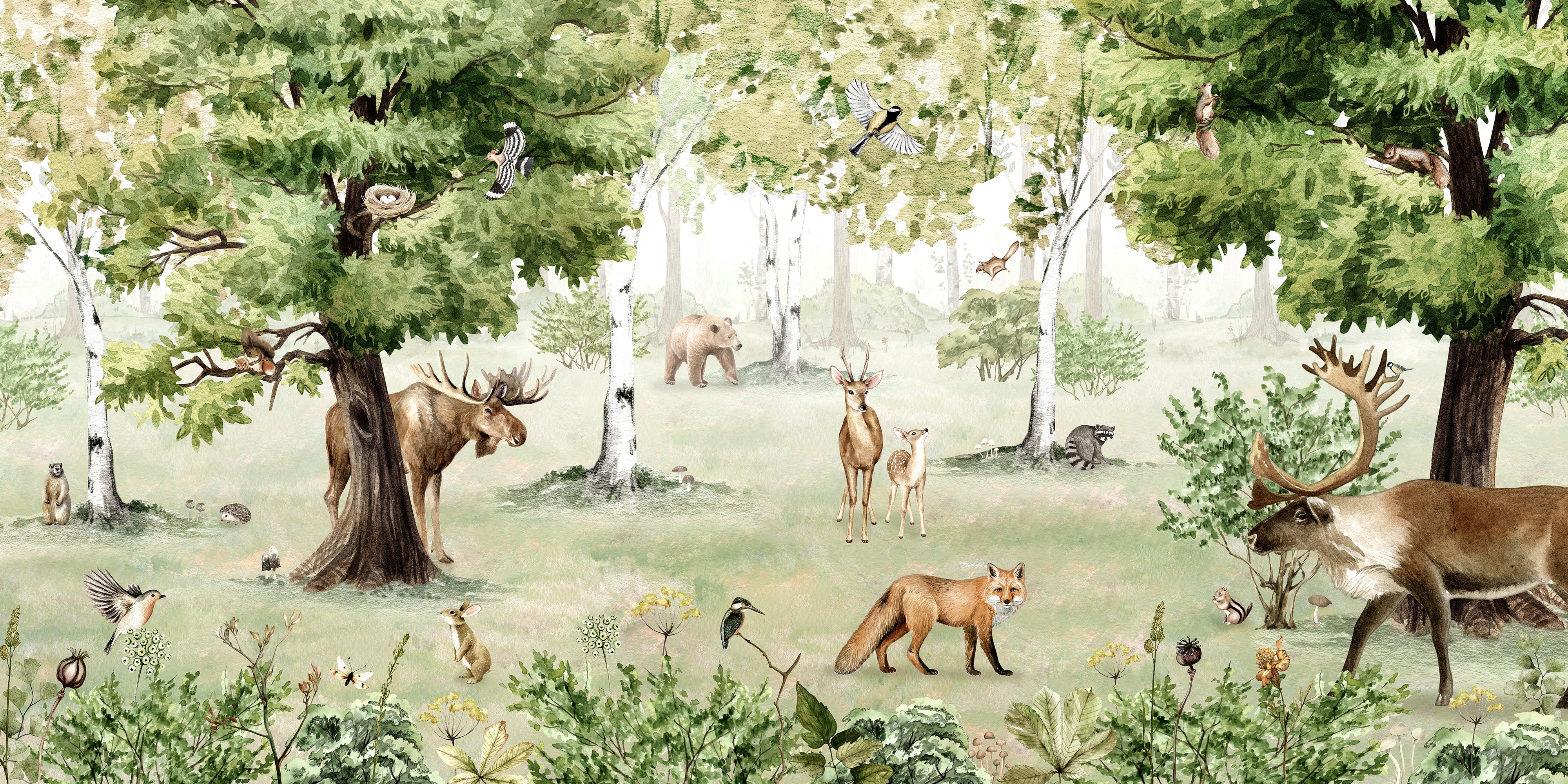 Woodland Wonders - Children's Green Spring Woodland Wallpaper Mural - Image 5