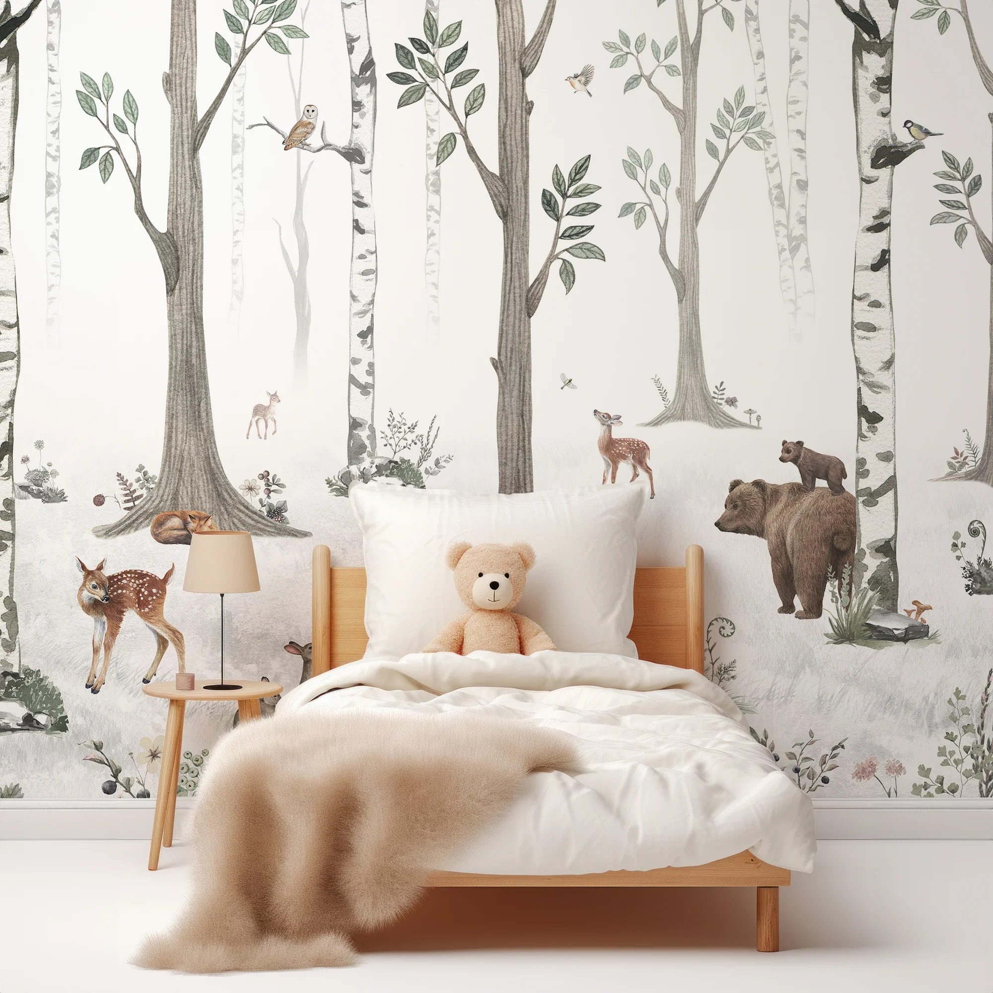 White Forest - Children's Snowy White Forest Wallpaper Mural - Image 4