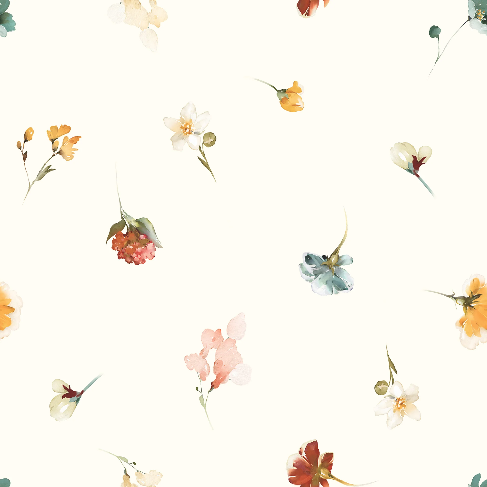 Watercolour Blossom Medley - Colourful Floral Watercolour Illustrations Wallpaper - Image 4