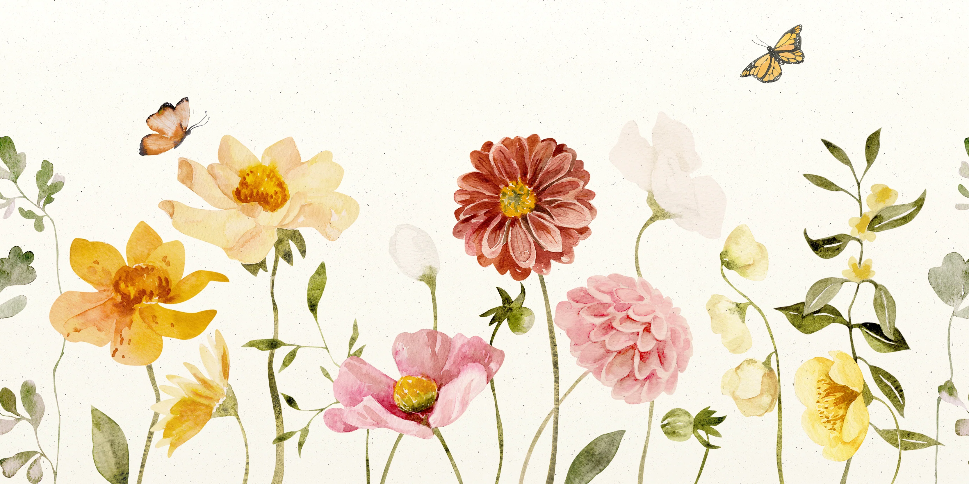 Garden Party - Colourful Warm Watercolour Flowers Wallpaper Mural - Image 4