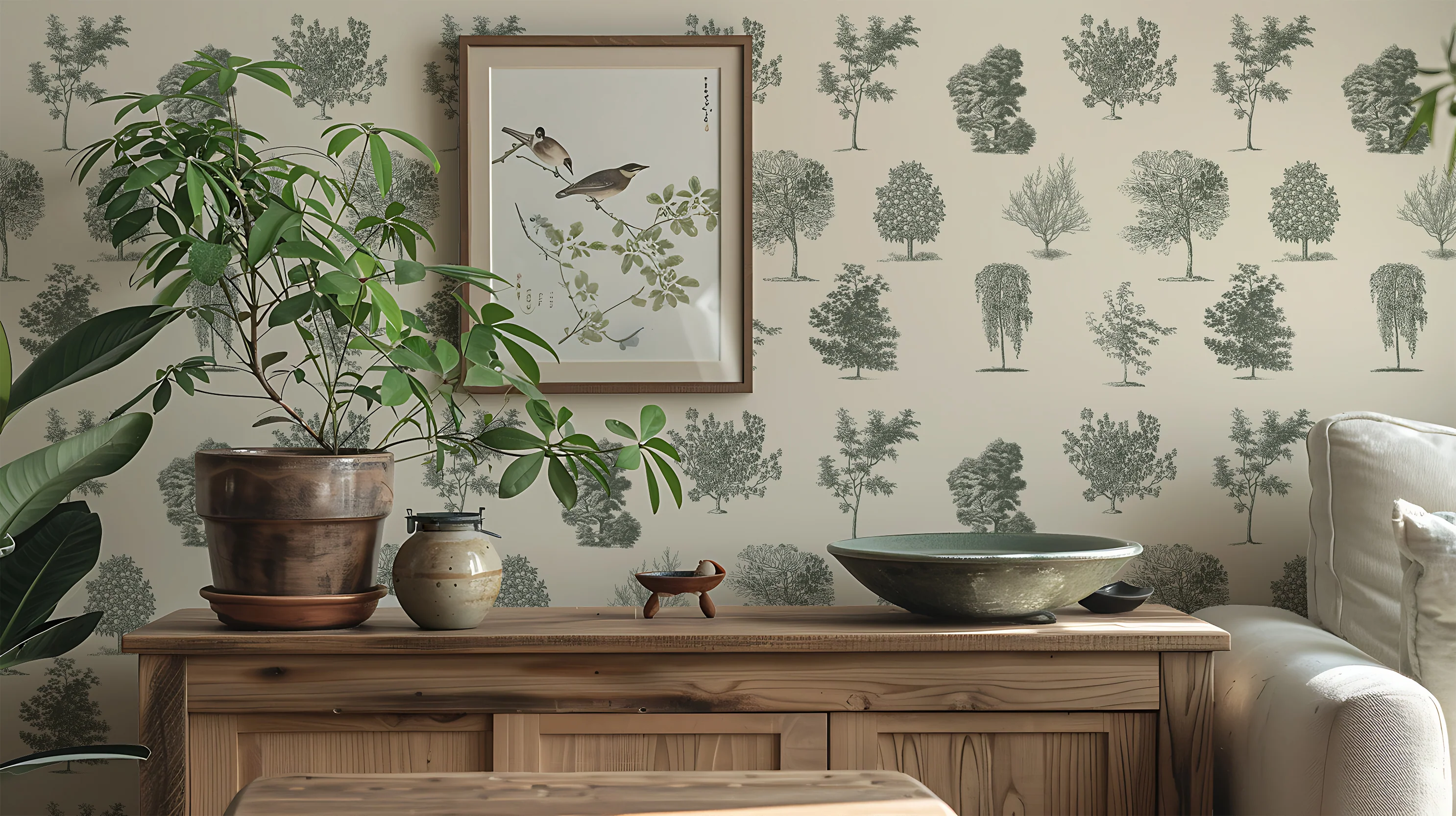 Evergreen - Countryside Tree Pattern Wallpaper Mural - Image 3