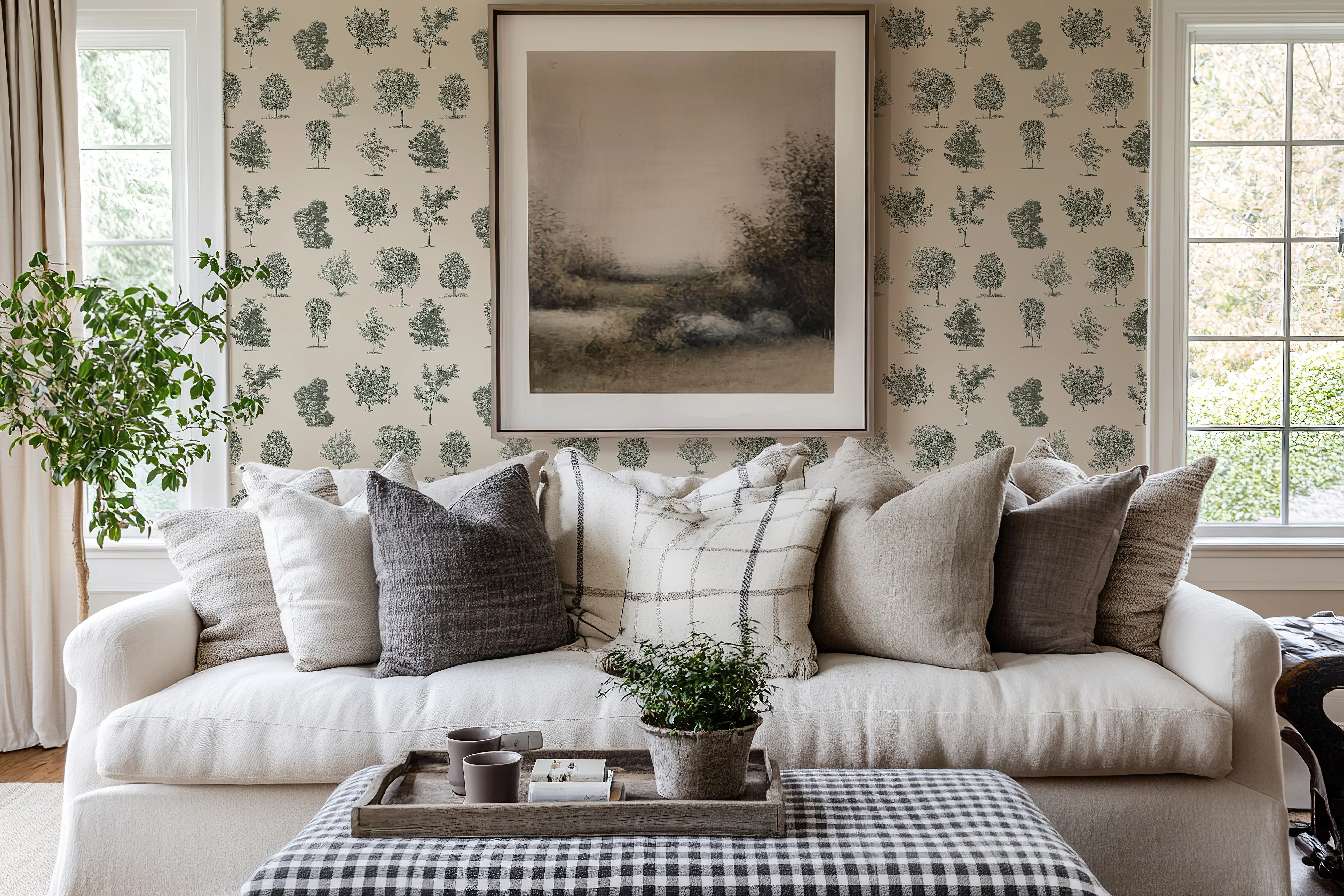 Evergreen - Countryside Tree Pattern Wallpaper Mural - Image 4