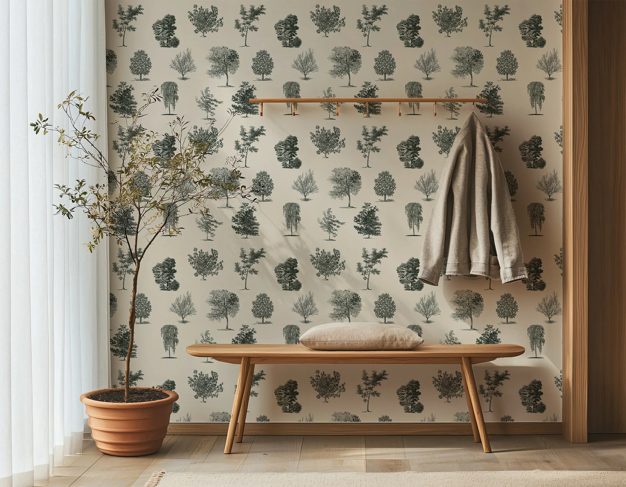 Evergreen Olive - Green Tree Pattern Wallpaper Mural - Image 3