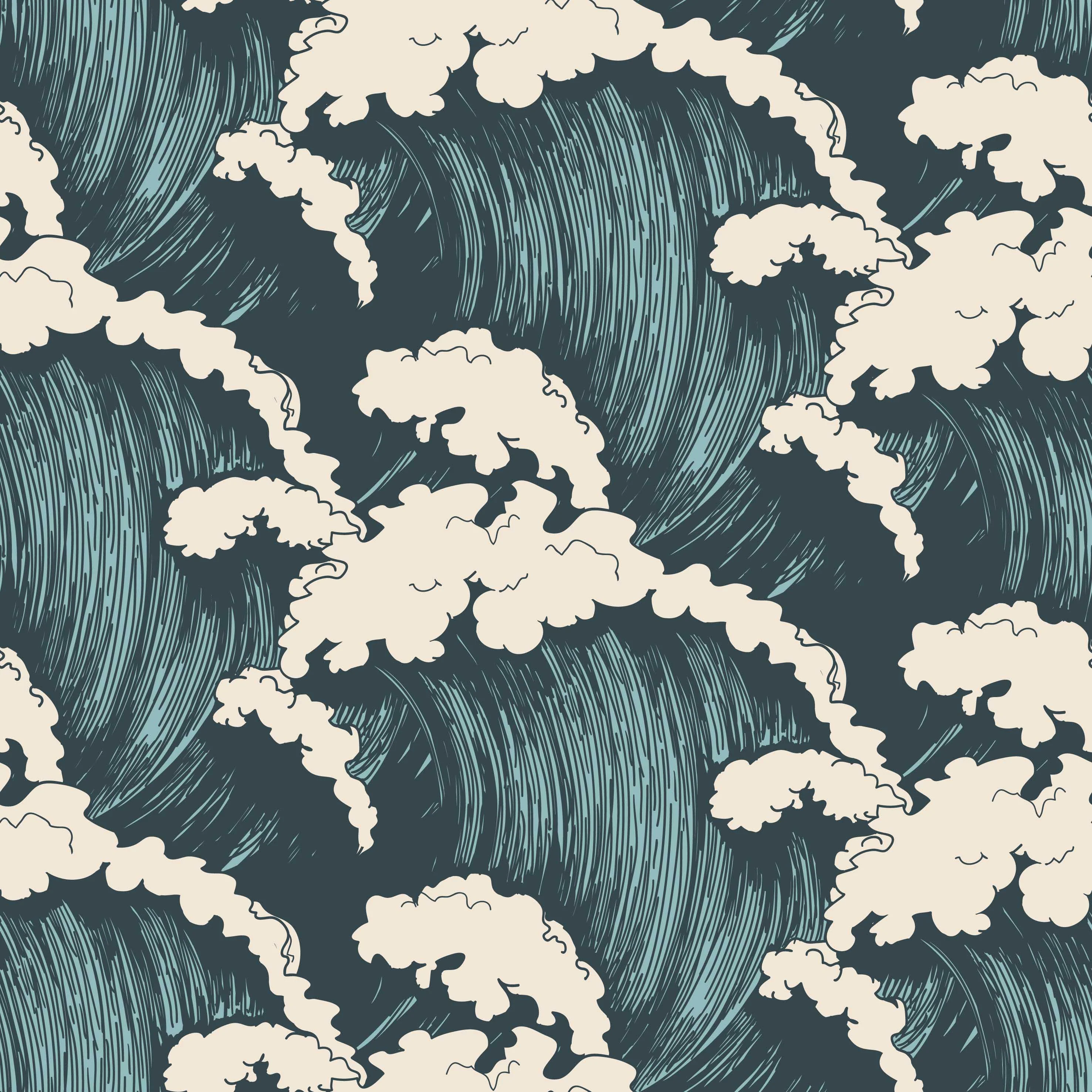 Felix Wave - Blue and Turquoise Nautical Wave illustration Wallpaper Mural - Image 3