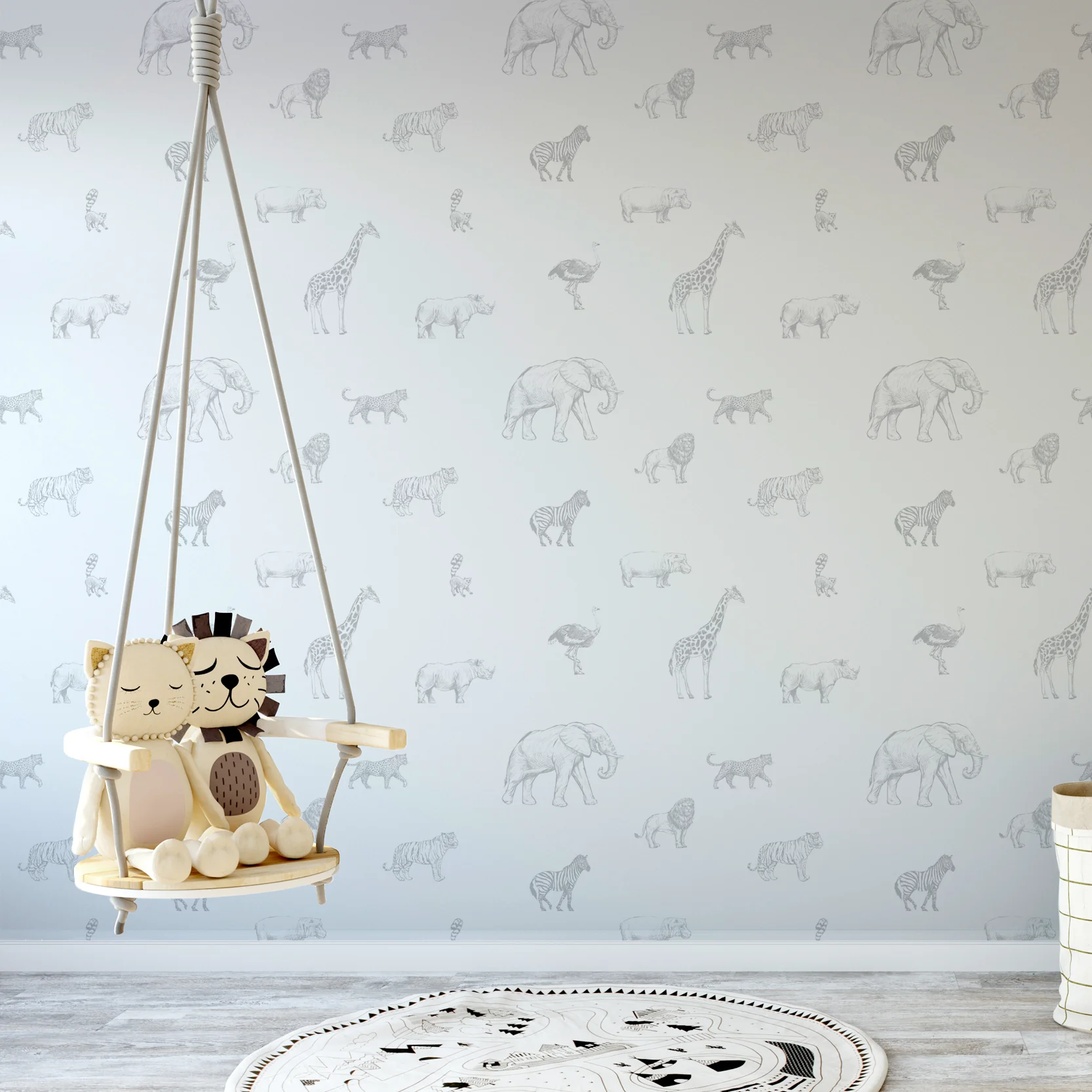 Safari Sketchbook Kijivu - Grey & White Sketched Safari Animals Wallpaper - Image 3