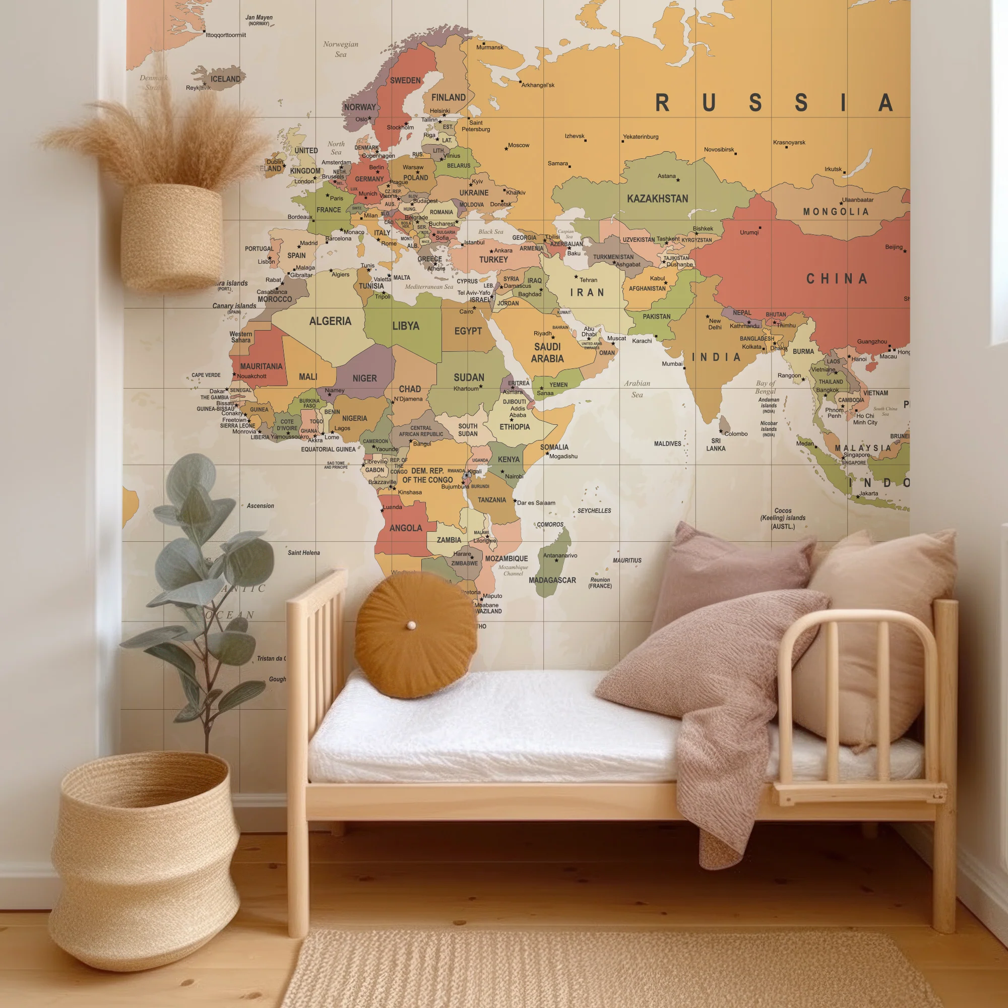 Tribution - Light Yellow And Orange World Map Wallpaper Mural - Image 3