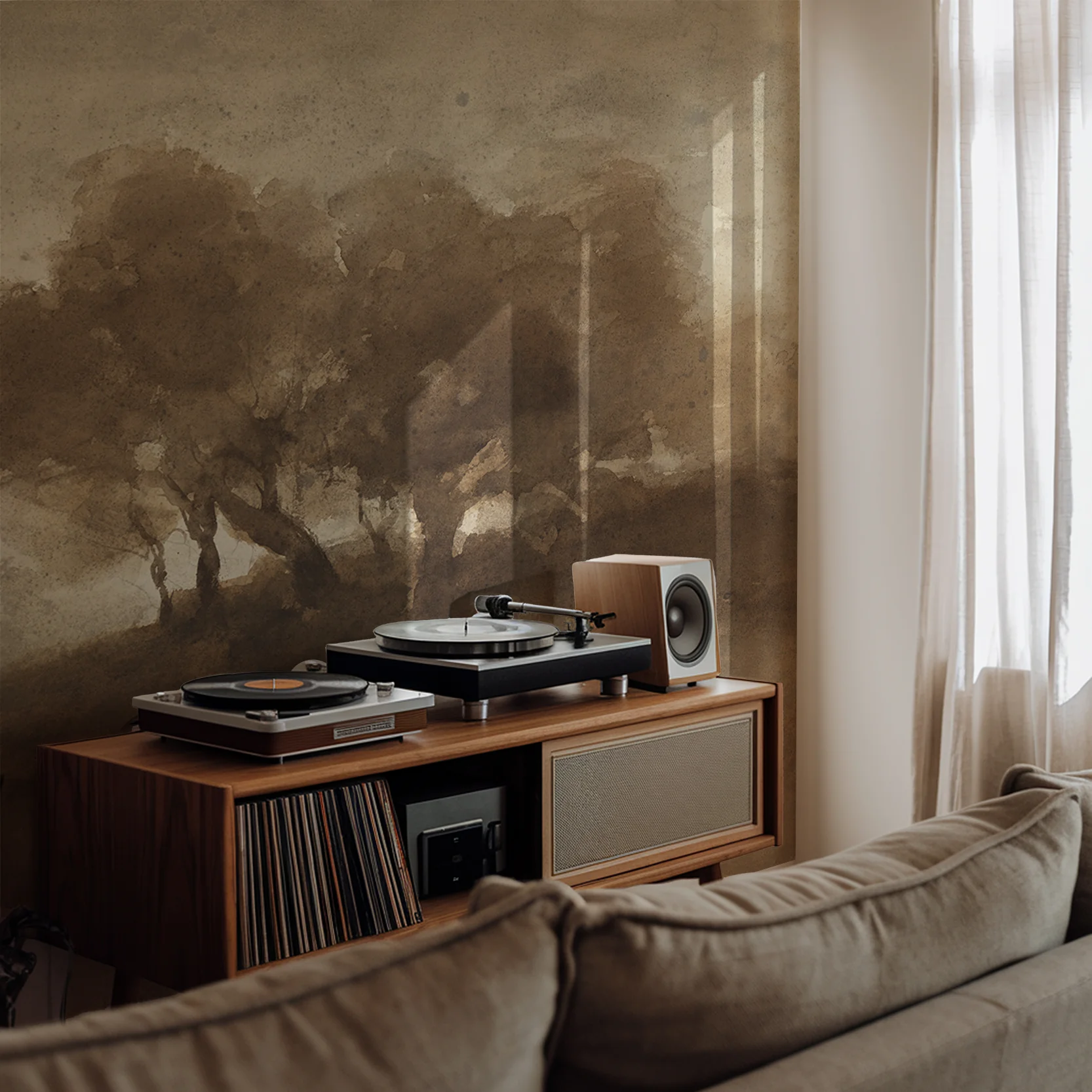 Oak - Sepia Tree Landscape Painting Wallpaper Mural - Image 3