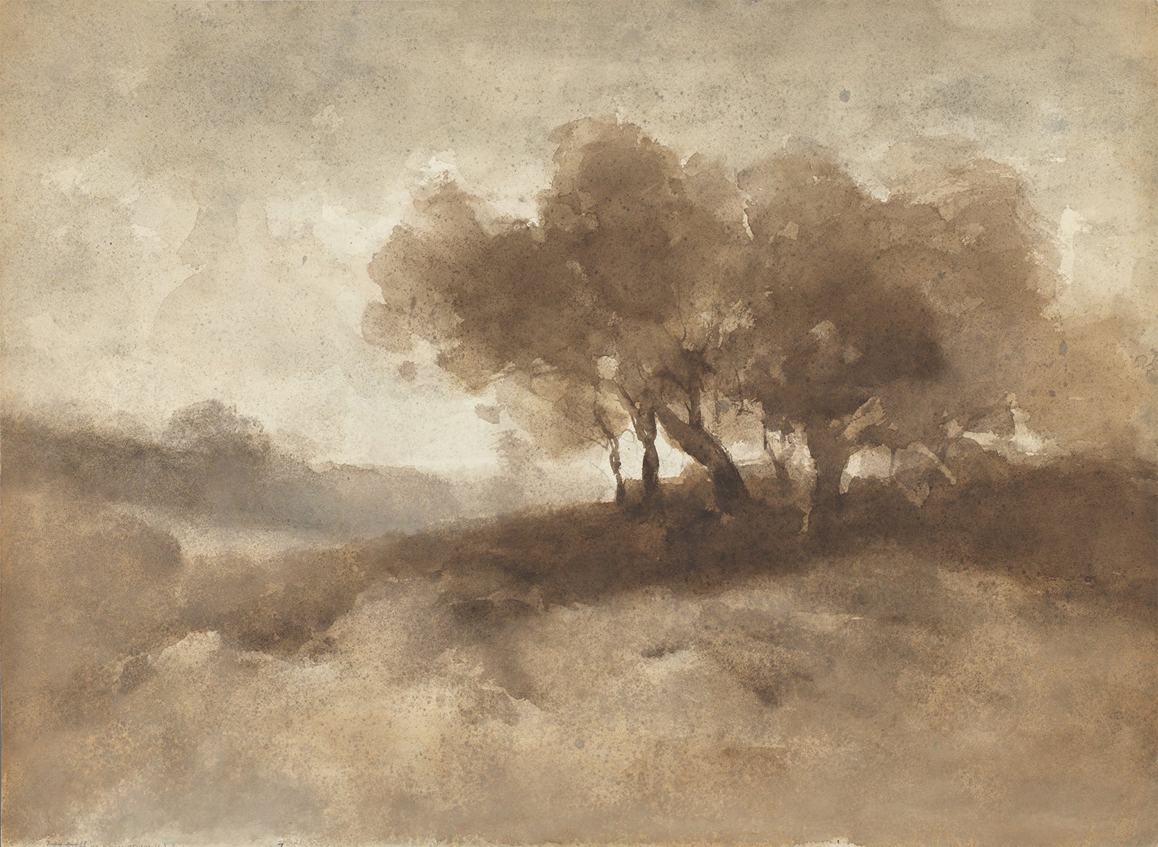 Oak - Sepia Tree Landscape Painting Wallpaper Mural - Image 4