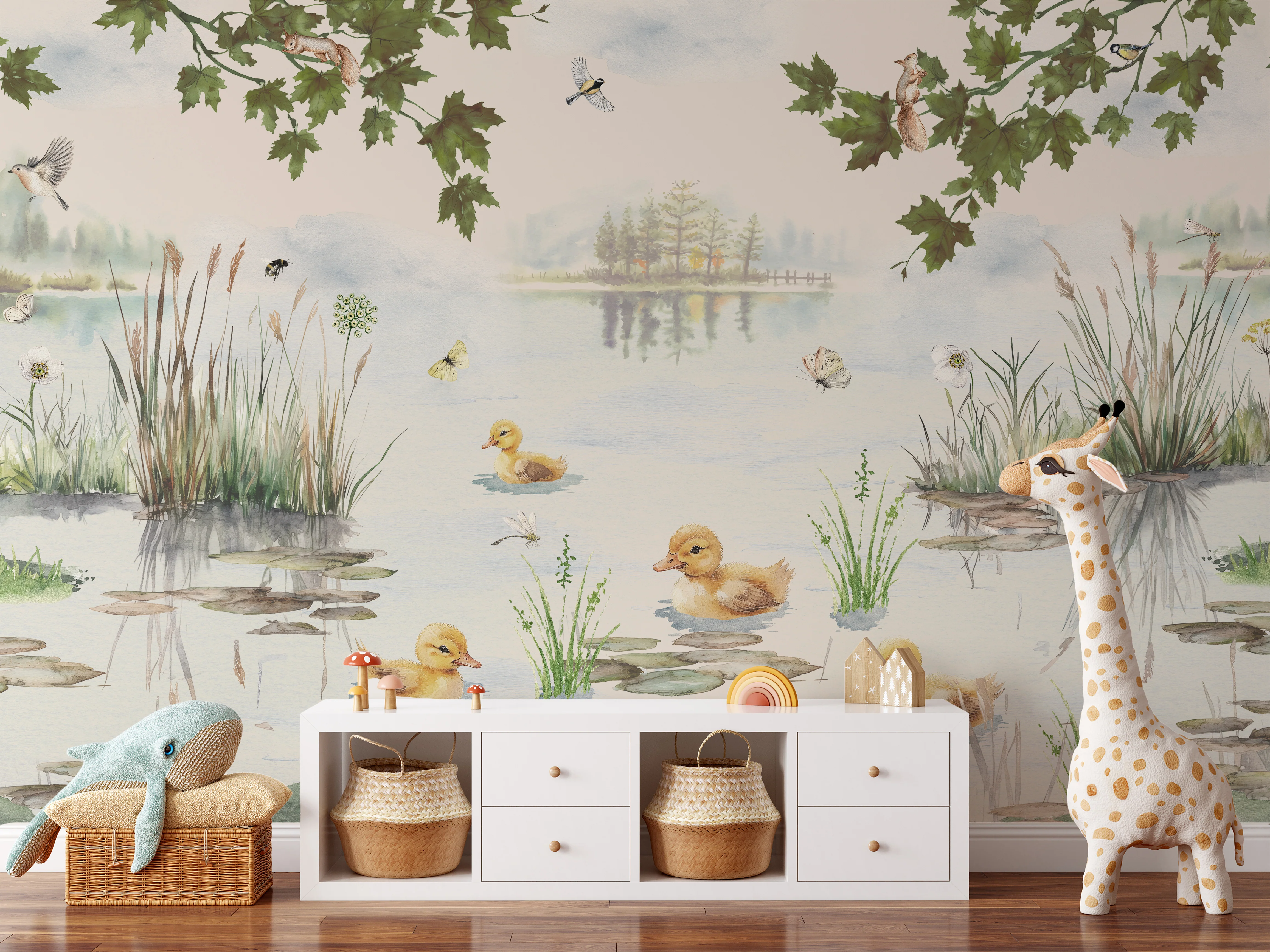 Puddles - Watercolour Countryside Duckling Painting Wallpaper Mural - Image 5