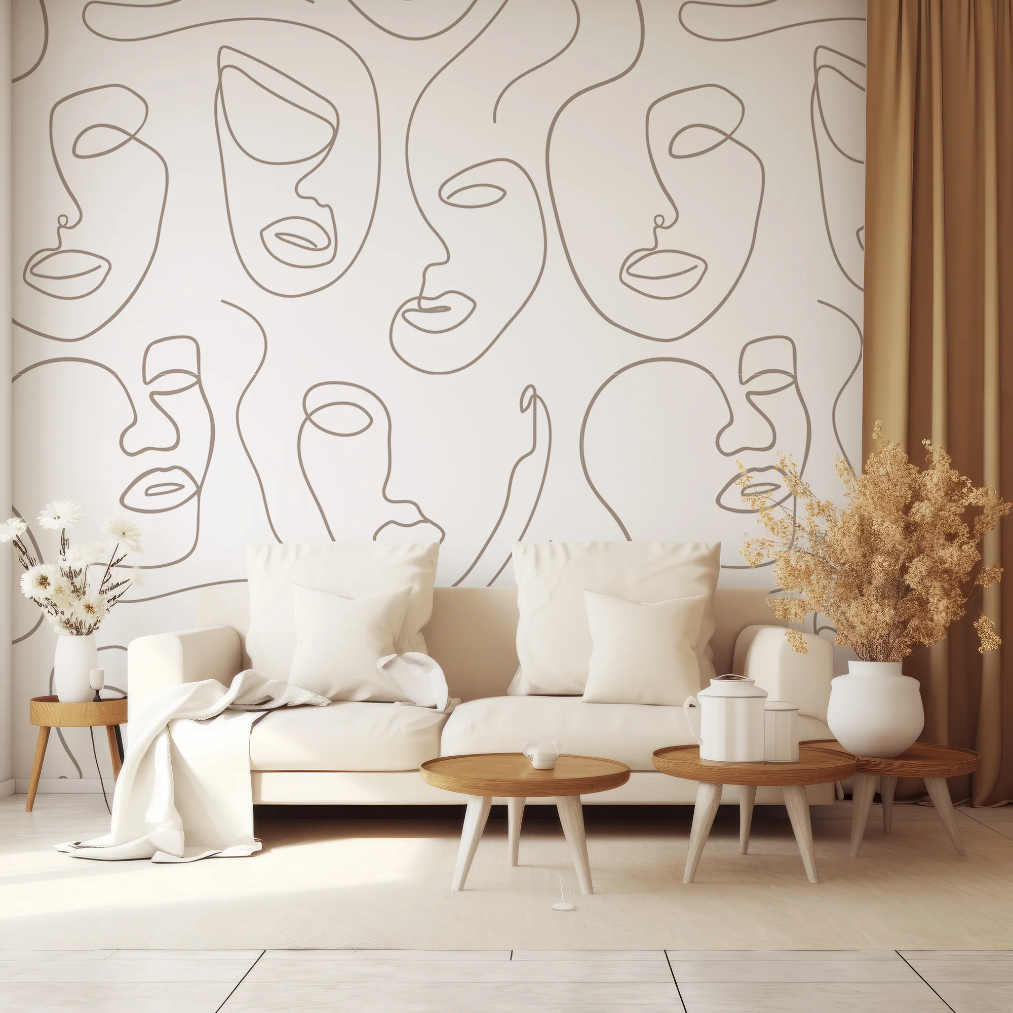 Robyn Gra - Grey & White Abstract Face Line Art Wallpaper Mural - Image 3