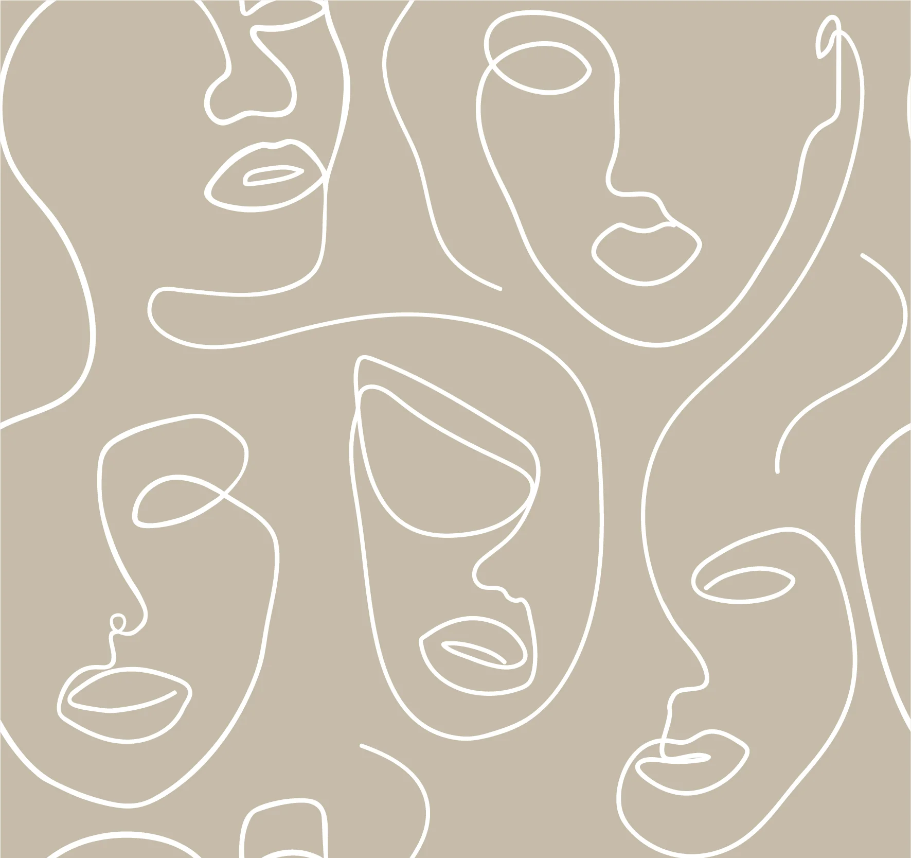 Robyn Sten - White & Grey Abstract Face Line Art Wallpaper Mural - Image 4