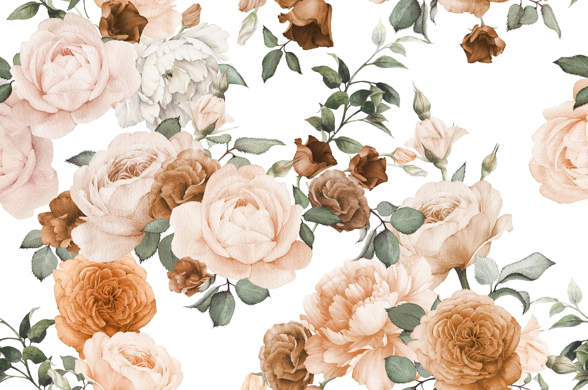 Rosie Copper - Copper Orange Floral Watercolour Wallpaper Mural - Image 4