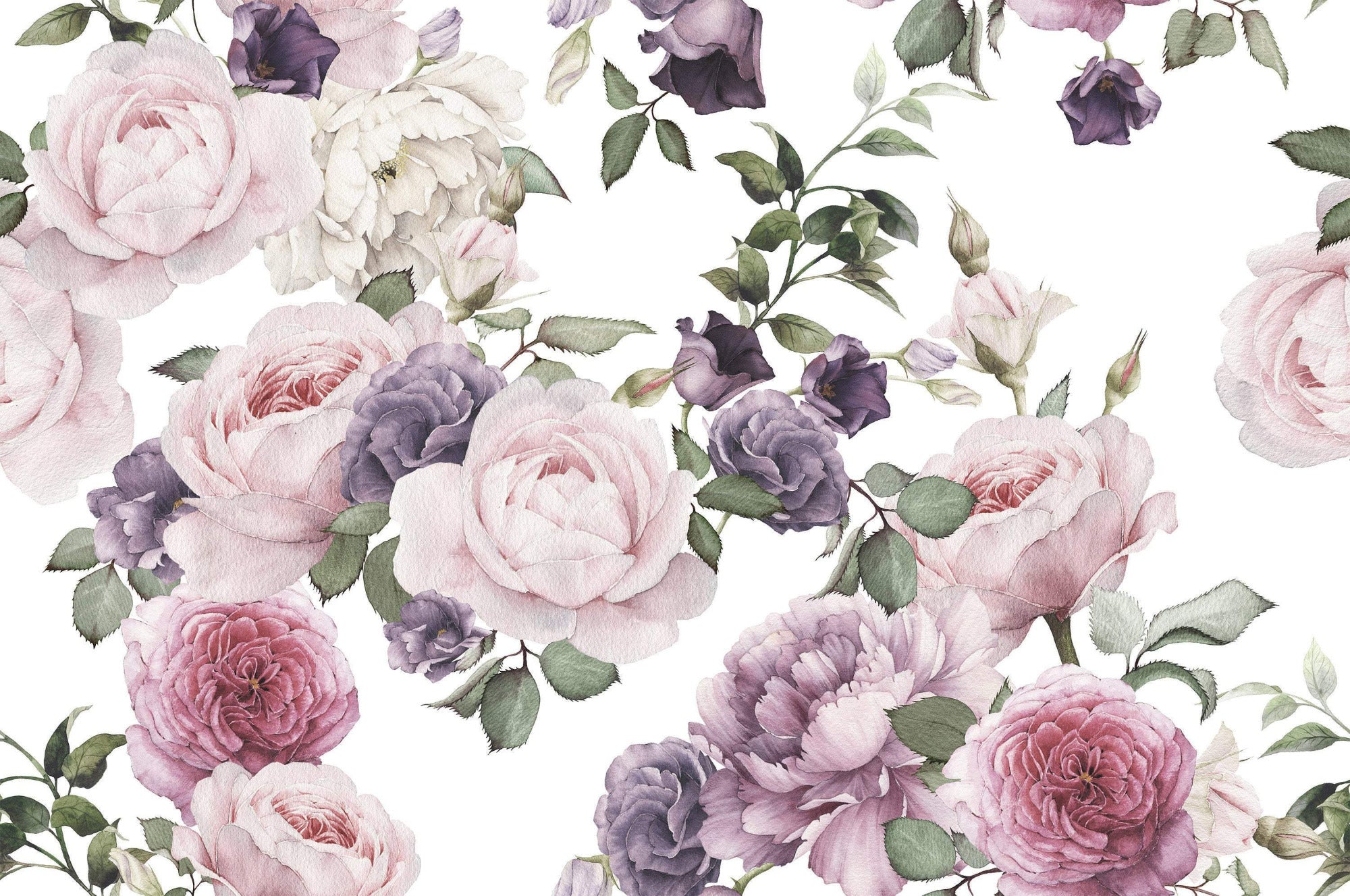 Rosie - Pink and White Floral Watercolour Illustration Wallpaper Mural - Image 3