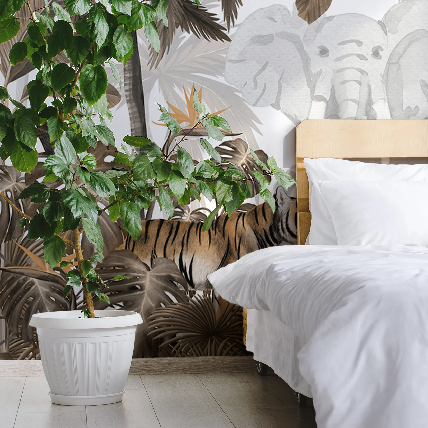 Jungle Jive Sepia - Children's Tropical Sepia Animal Jungle Wallpaper Mural - Image 4