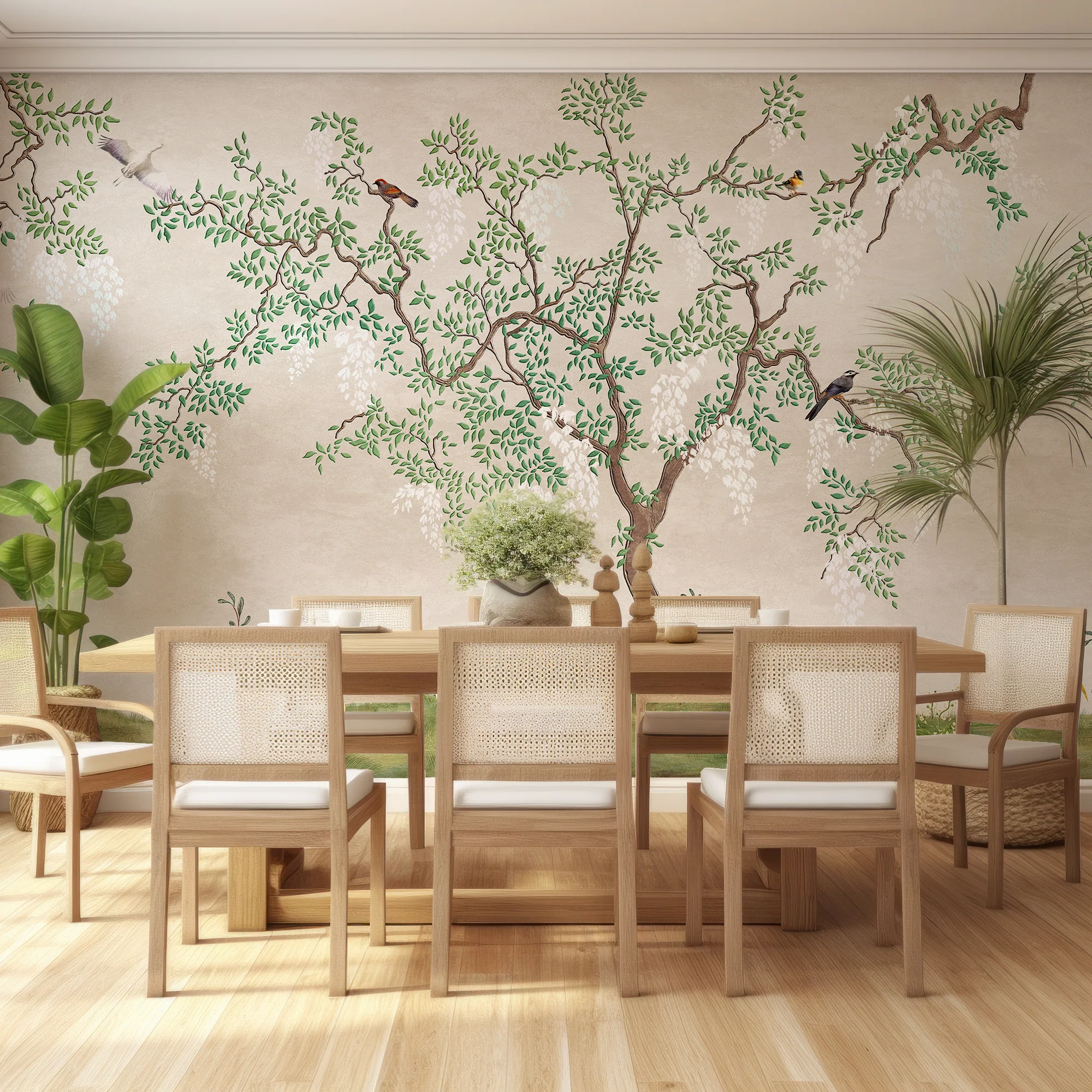 Derous Simplicity - Trees & Birds on a Riverbank Wallpaper Mural - Image 3