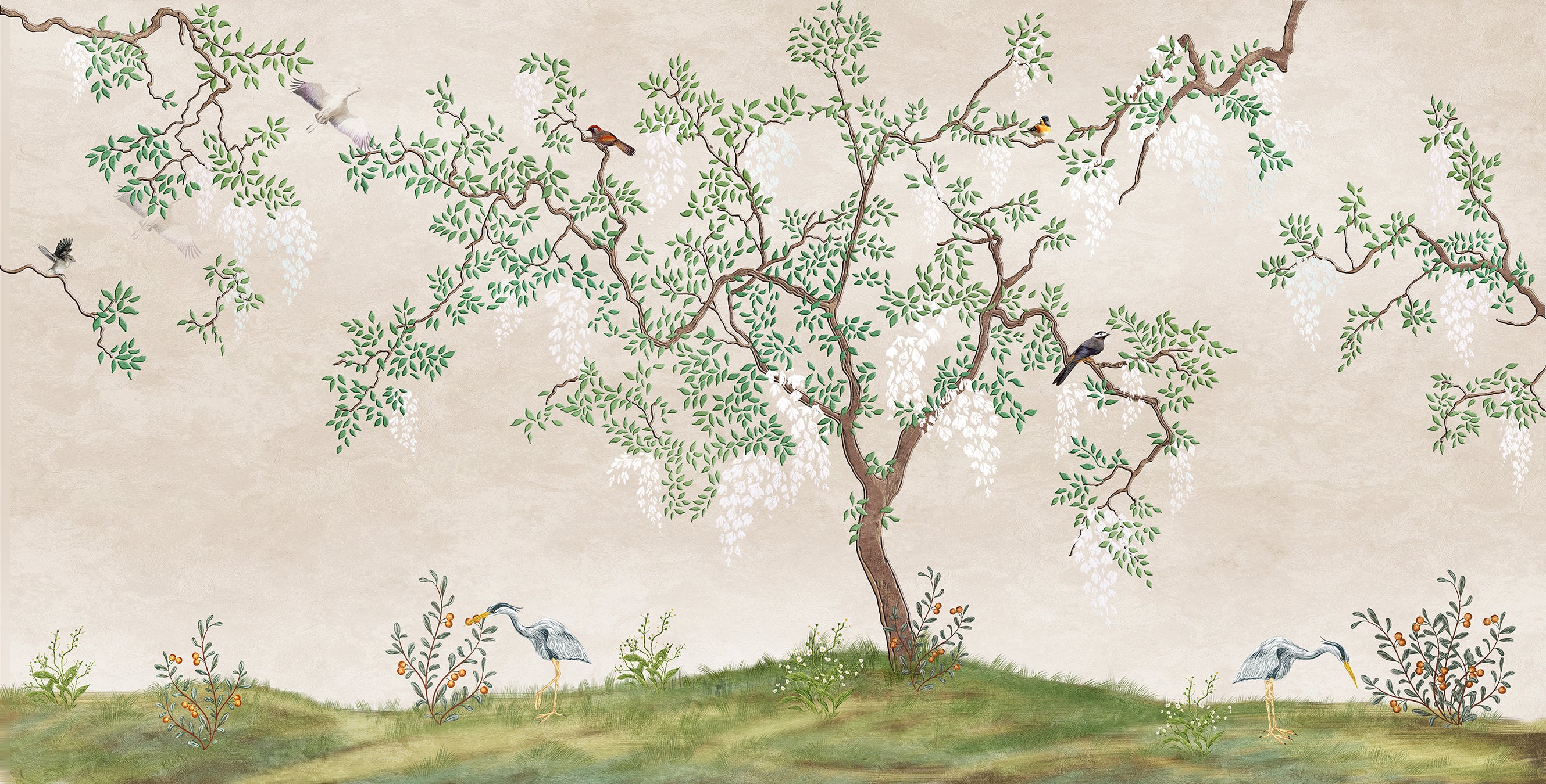 Derous Simplicity - Trees & Birds on a Riverbank Wallpaper Mural - Image 4