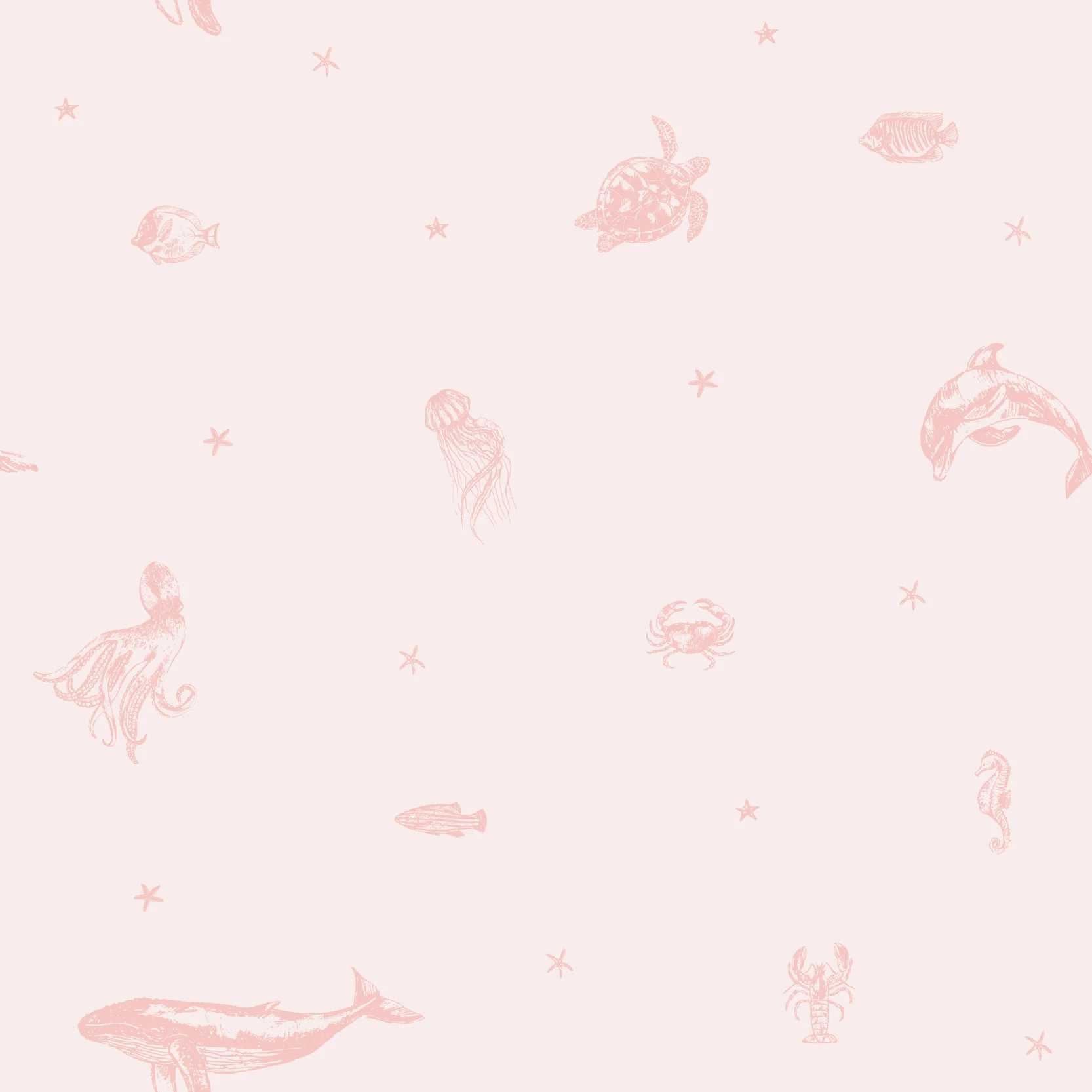 Starry Sea Life Coral - Pink Sea Animals and Starfish Pattern Wallpaper - Image 4