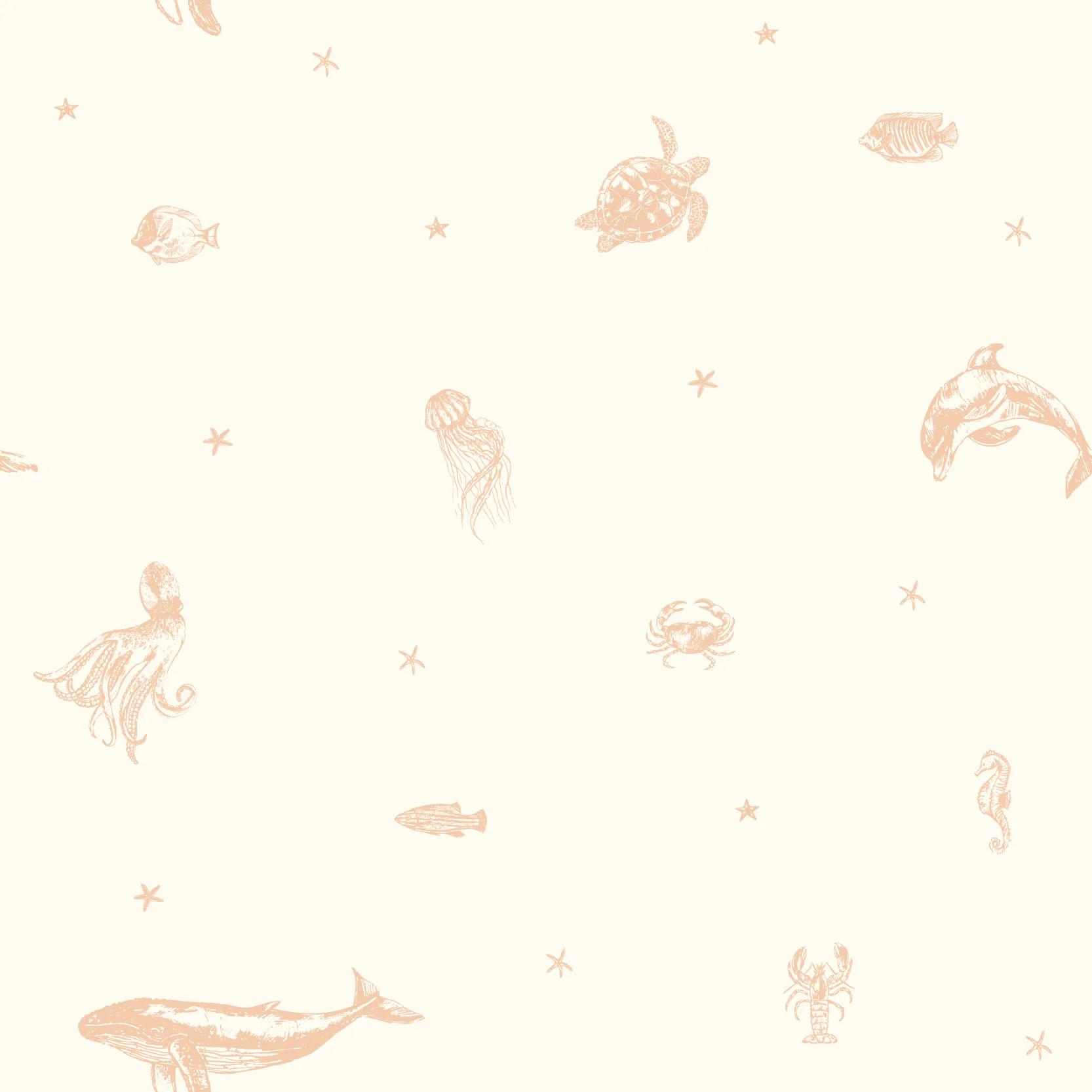Starry Sea Life Sand - Gold and Cream Sea Animals and Starfish Pattern Wallpaper - Image 4