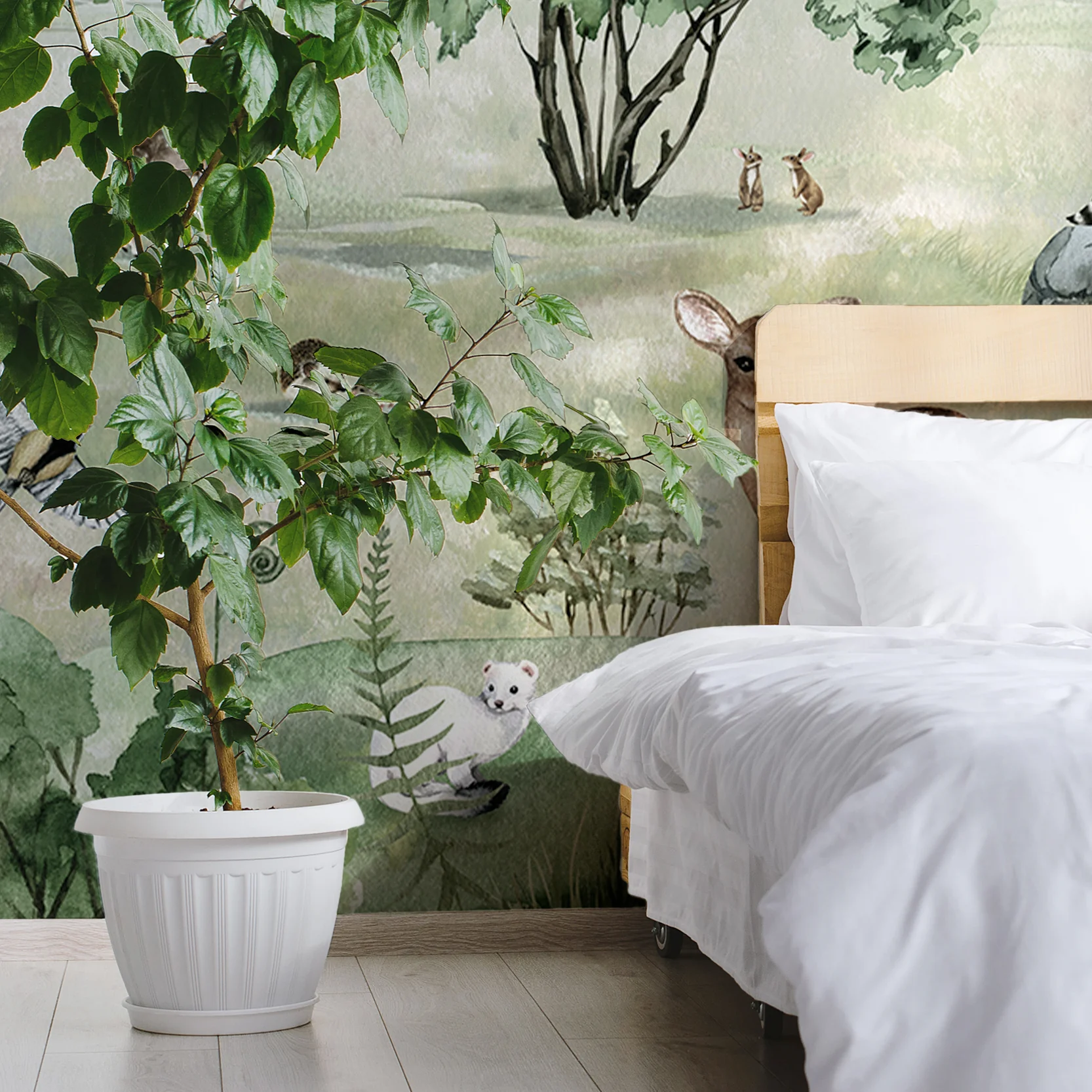 Deer Forest Summer - Woodland Animals and Trees Watercolour Illustration Wallpaper Mural - Image 5