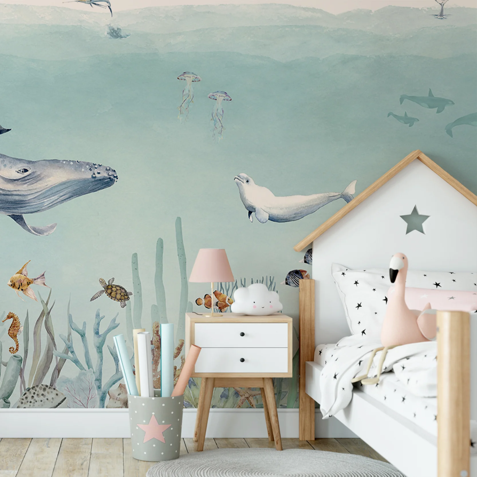 Secret Sealife - Under The Sea Watercolour Illustration Wallpaper Mural - Image 3