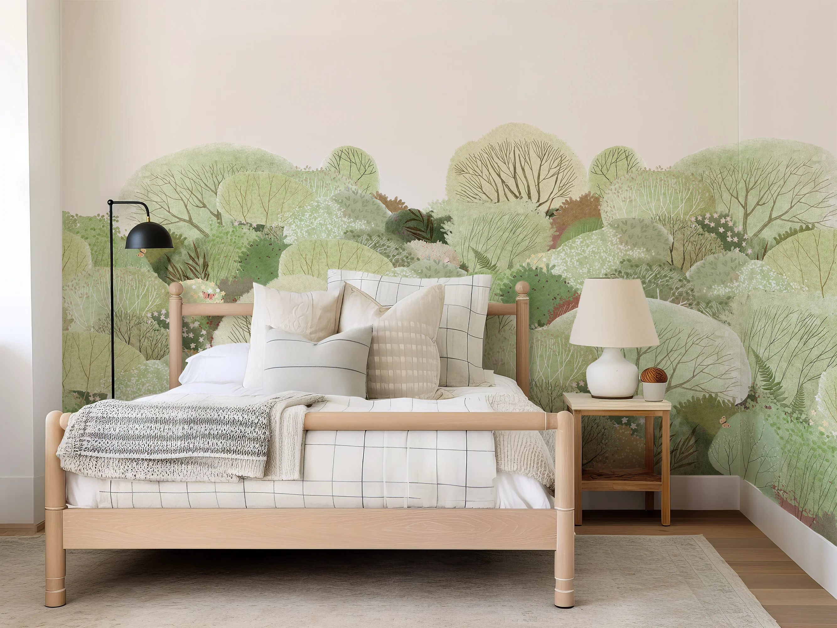 Kiele - Watercolor Forest Landscape with Green Foliage Wallpaper Mural - Image 3