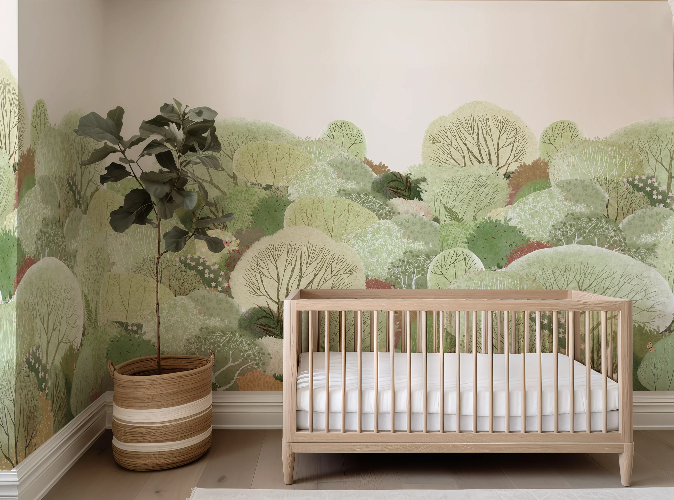 Kiele - Watercolor Forest Landscape with Green Foliage Wallpaper Mural - Image 4