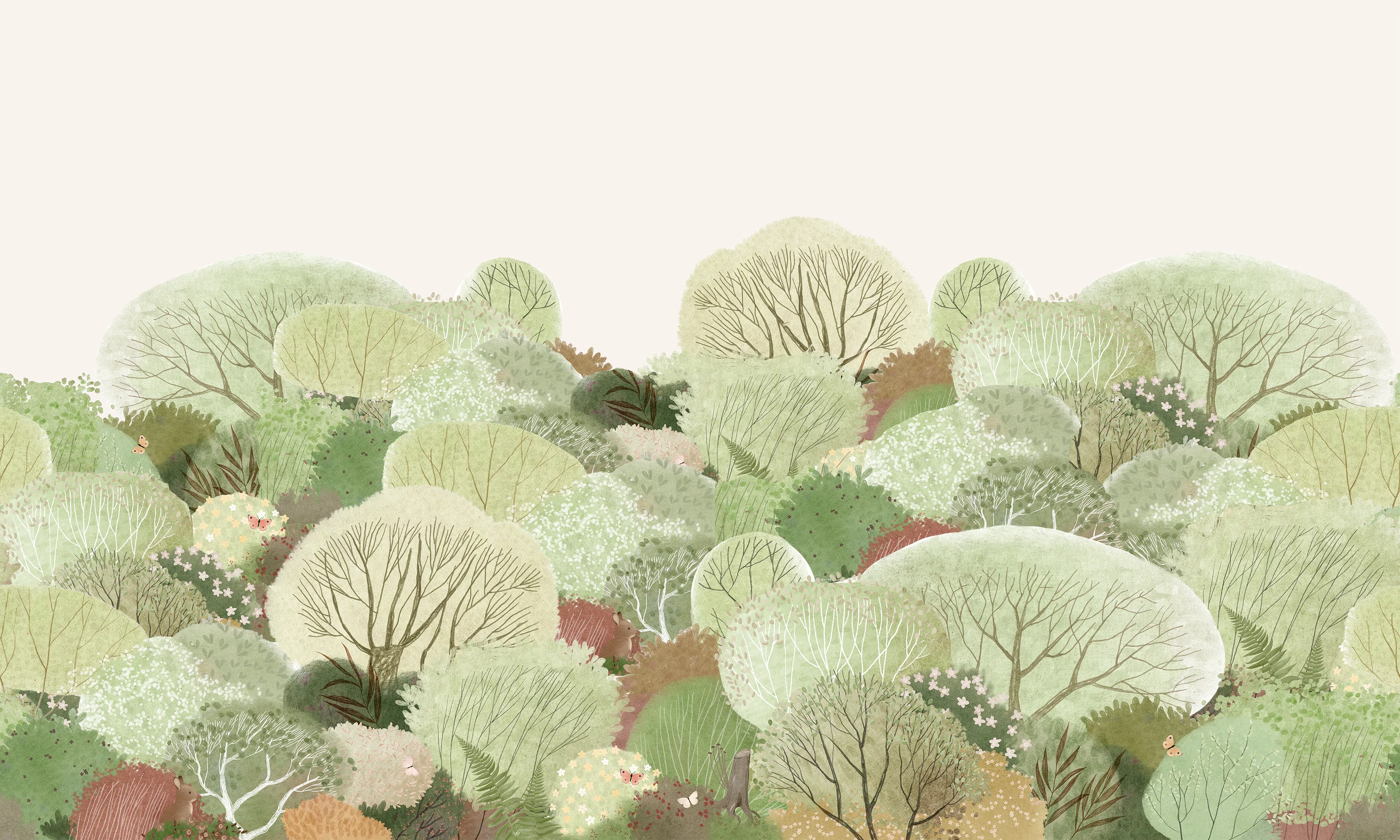 Kiele - Watercolor Forest Landscape with Green Foliage Wallpaper Mural - Image 5