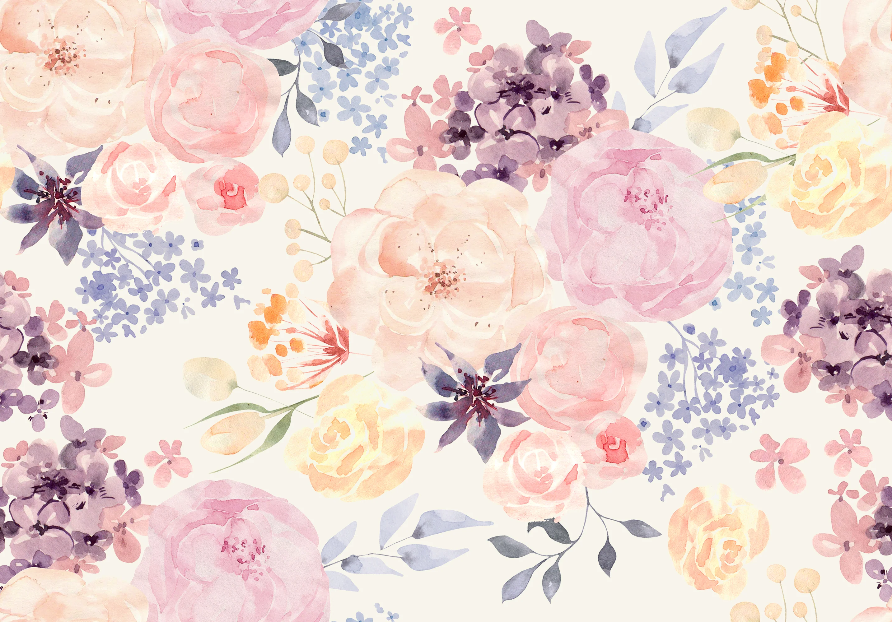 Pastel Rose Dreams - Watercolour Foliage Of Colourful Flowers Wallpaper - Image 5