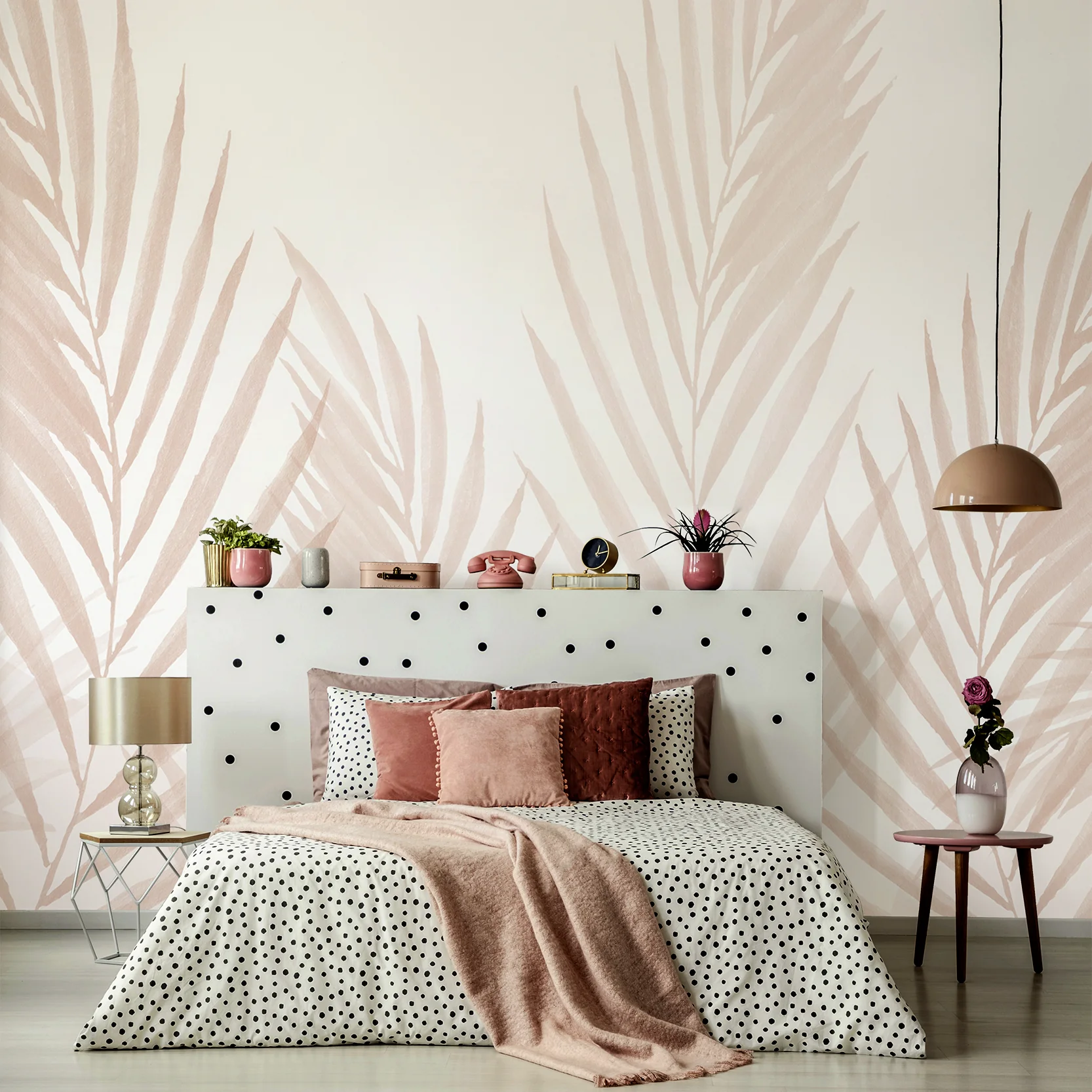 Raffia Pink - Watercolour Pink Minimalistic Leaves Wallpaper Mural - Image 3